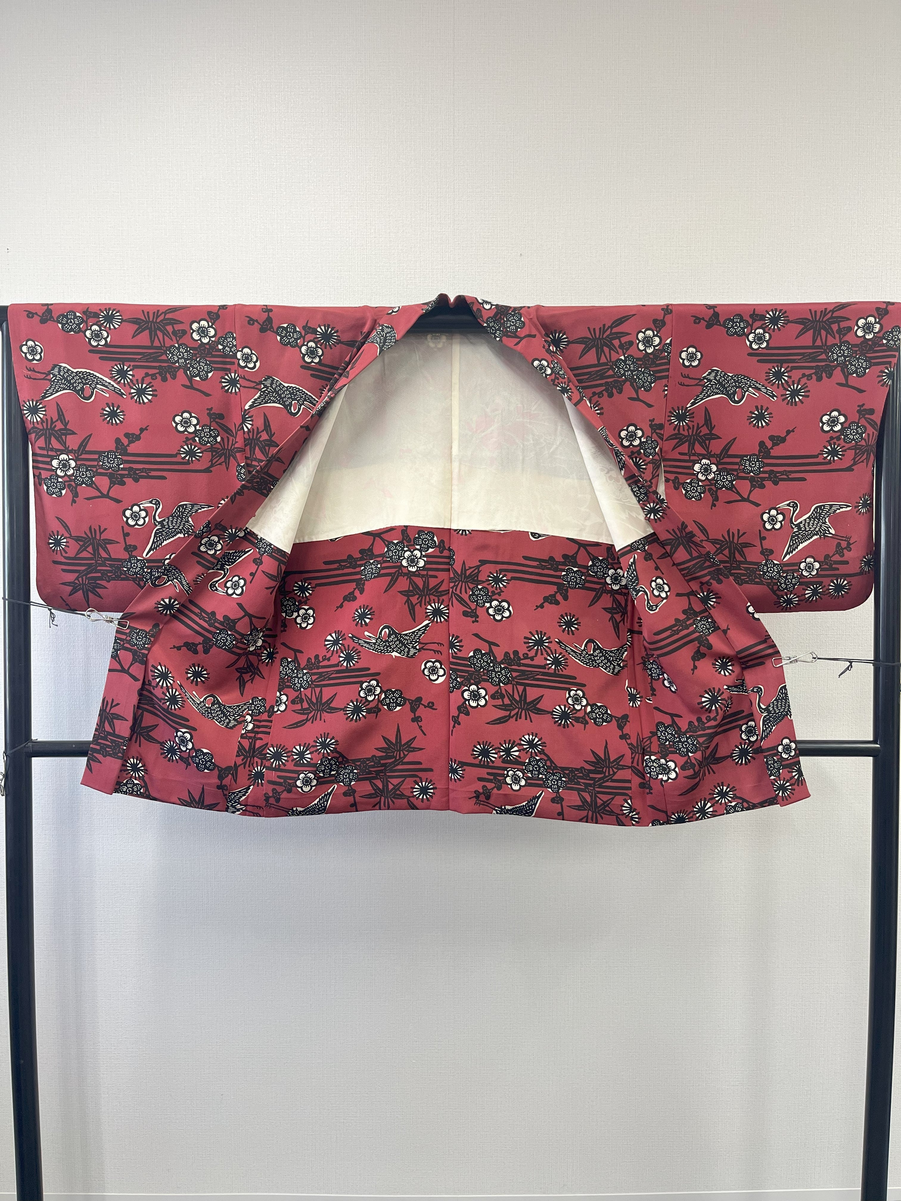◇KWH024 羽織 袷羽織 Haori 赤系 古着 レトロ 和服
