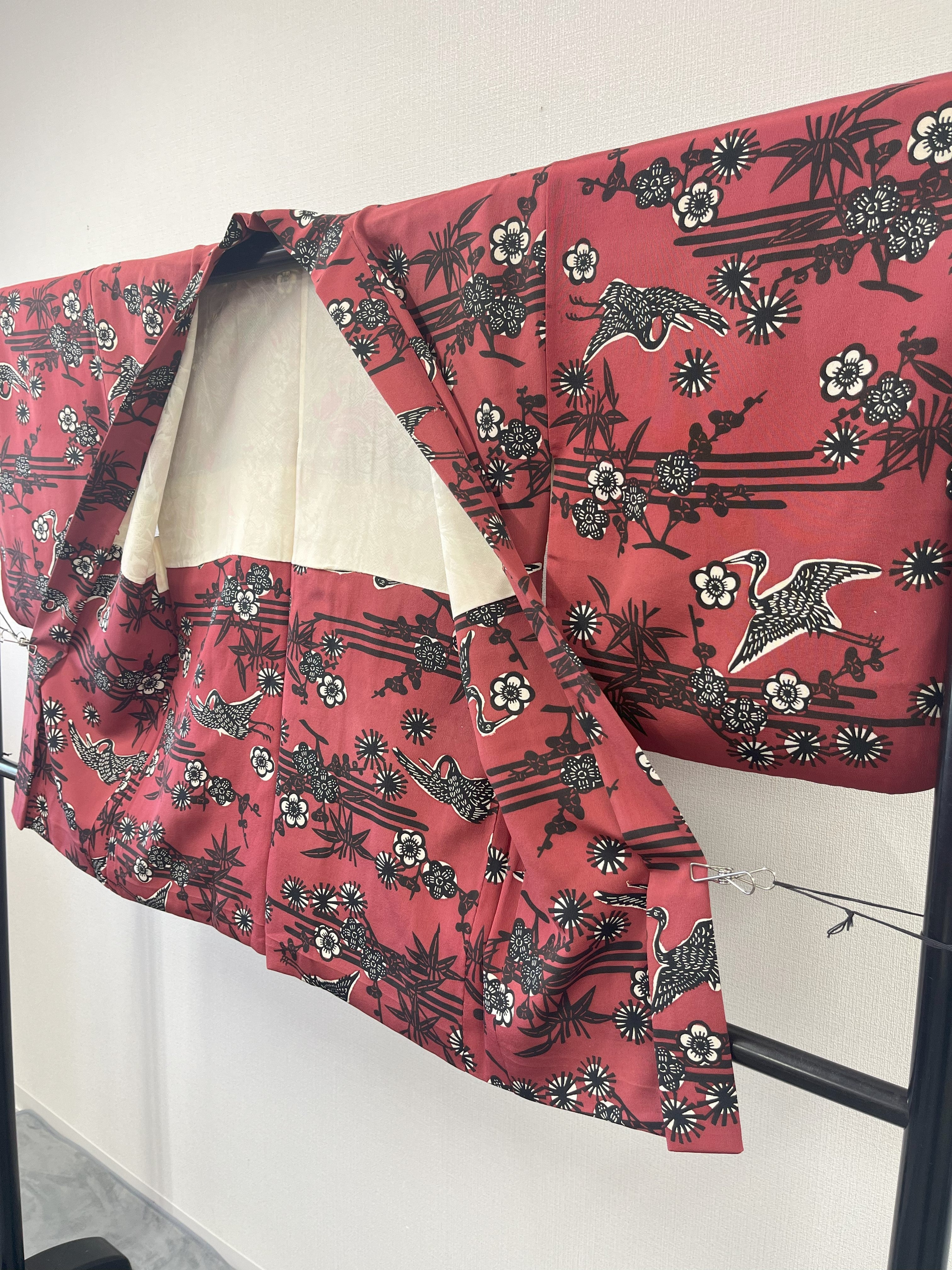 ◇KWH024 羽織 袷羽織 Haori 赤系 古着 レトロ 和服