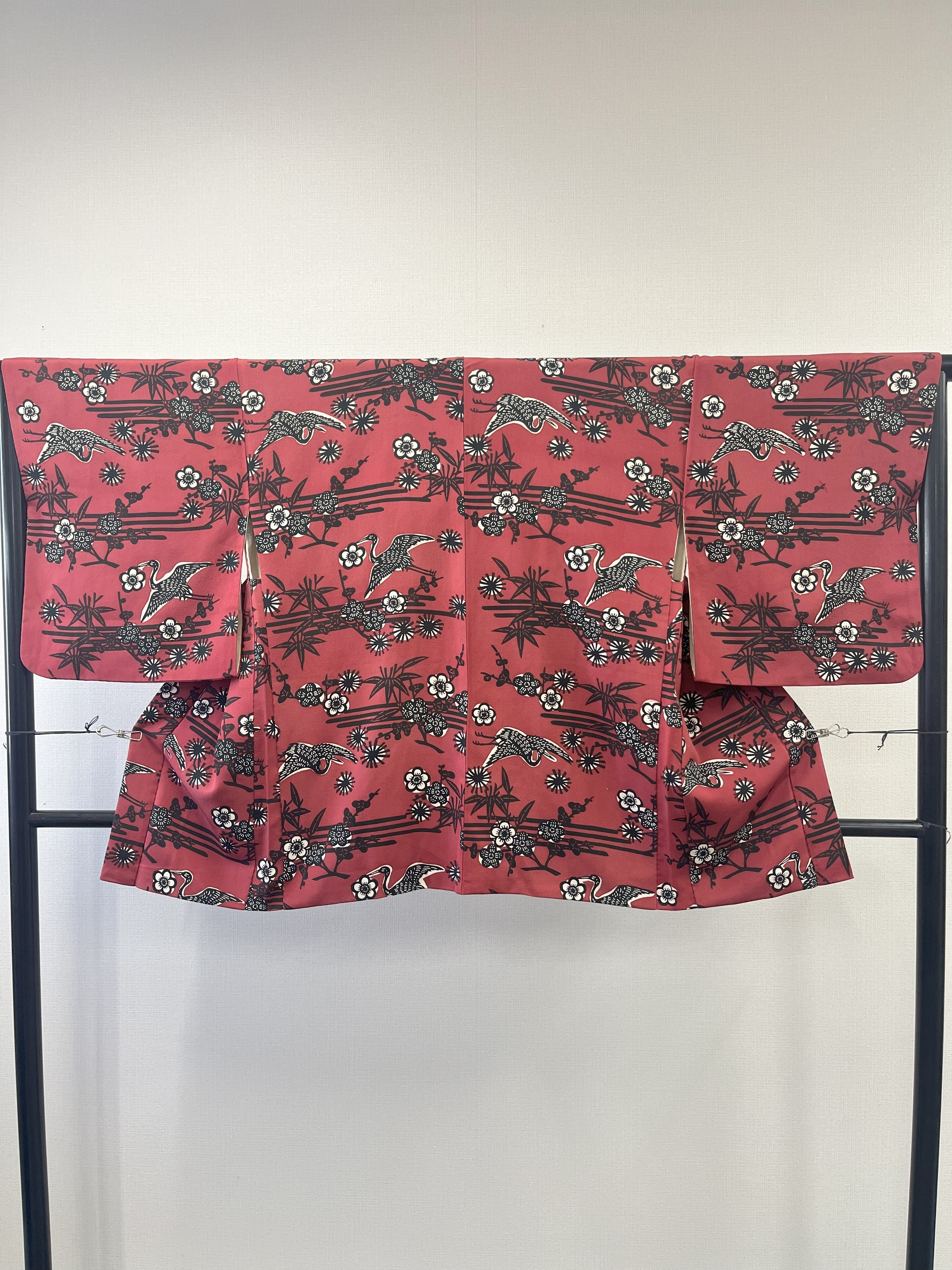 ◇KWH024 羽織 袷羽織 Haori 赤系 古着 レトロ 和服