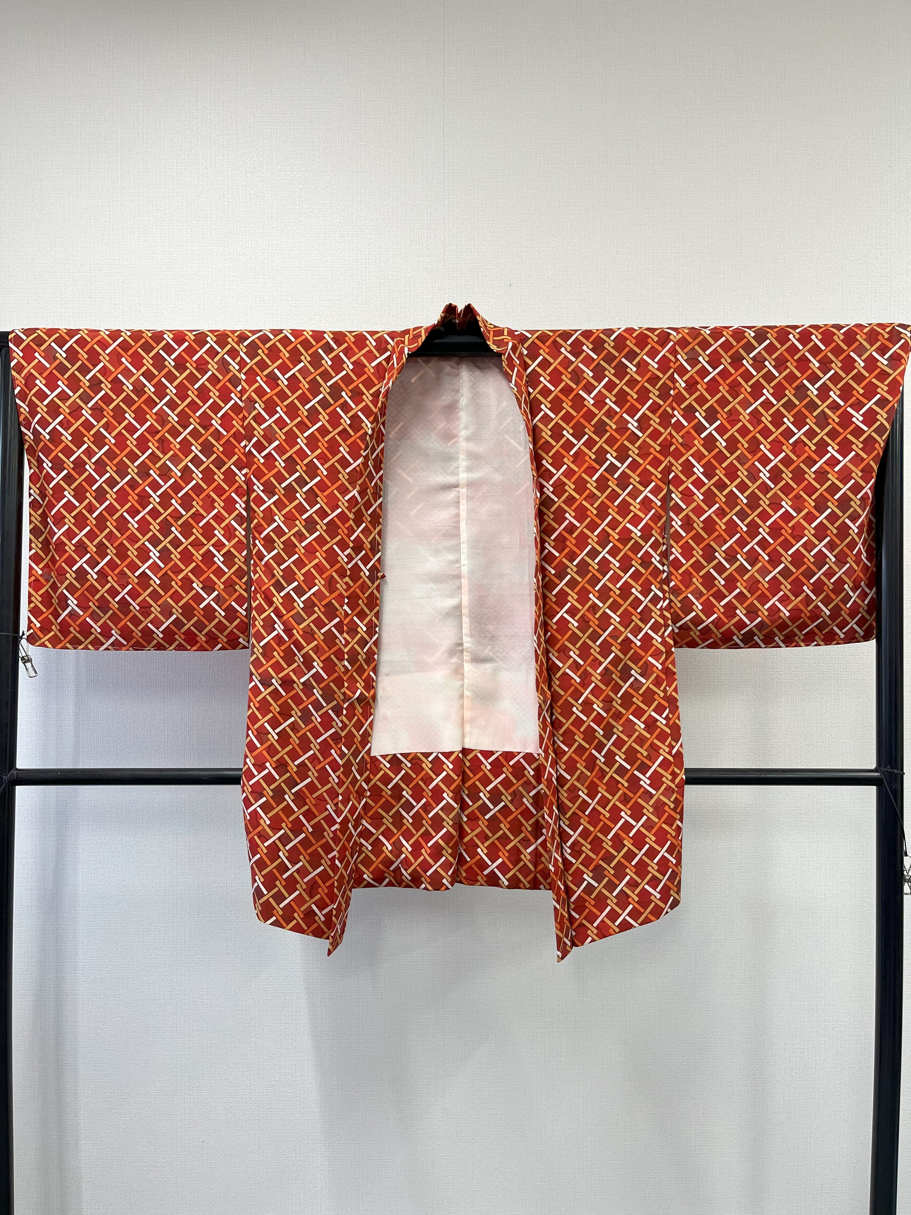 ◇KWH030 羽織 袷羽織 Haori 赤茶系 古着 レトロ 和服