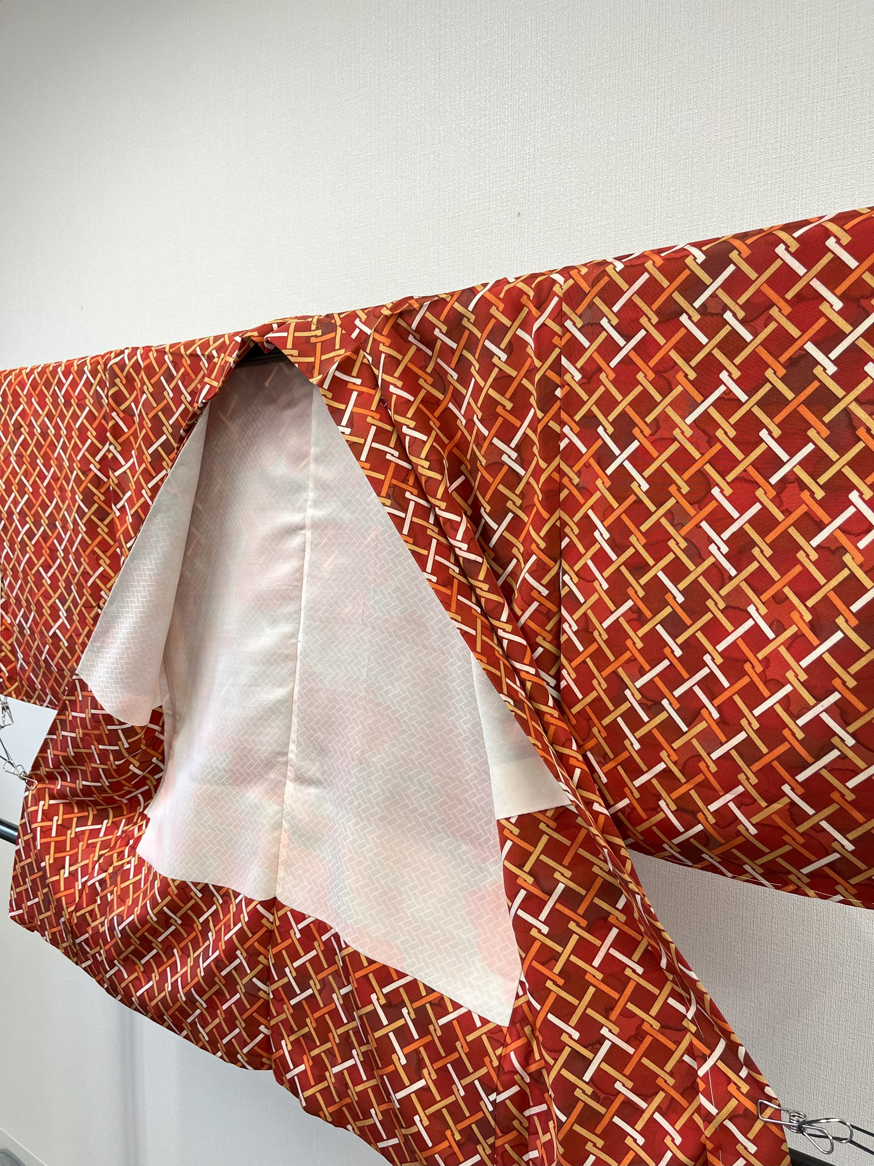 ◇KWH030 羽織 袷羽織 Haori 赤茶系 古着 レトロ 和服