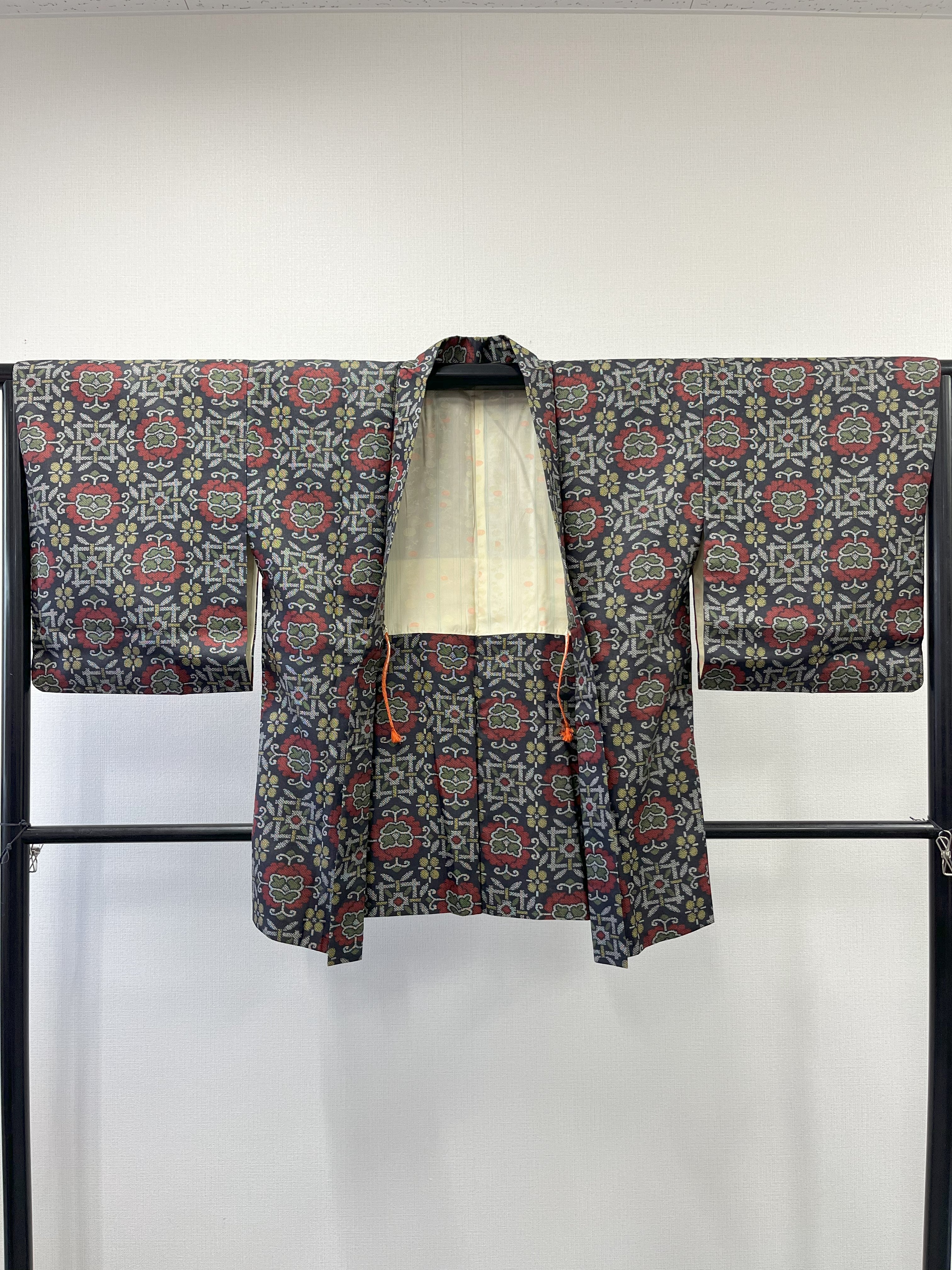 ◇KWH031 羽織 袷羽織 紐付き 大島 濃紺 古着 レトロ 和服