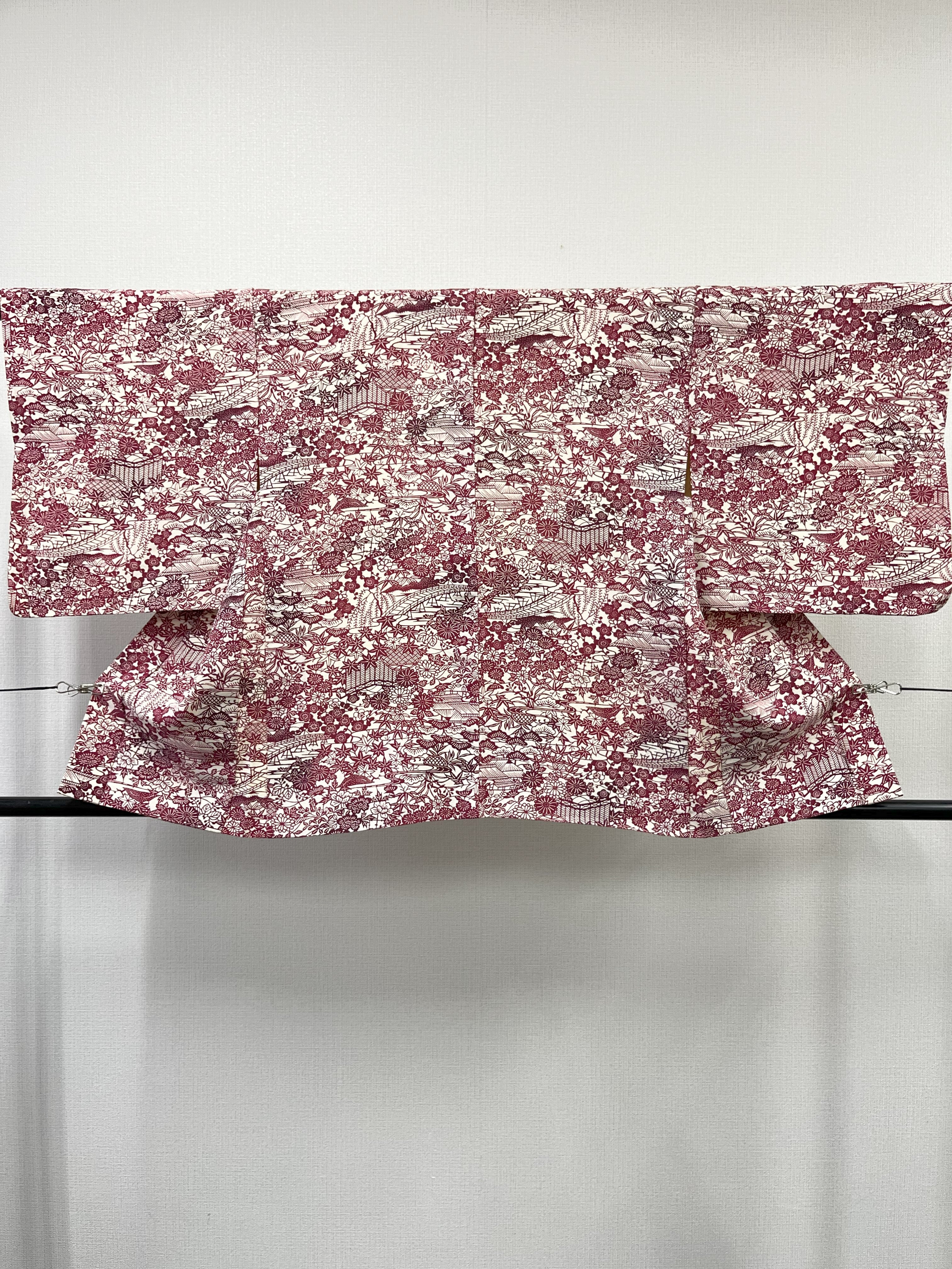 ◇KWH033 羽織 袷羽織 Haori 濃ピンク 白 古着 レトロ 和服