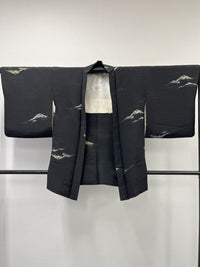 ◇KWH034 羽織 黒羽織 Haori 紐付き 古着 レトロ 和服