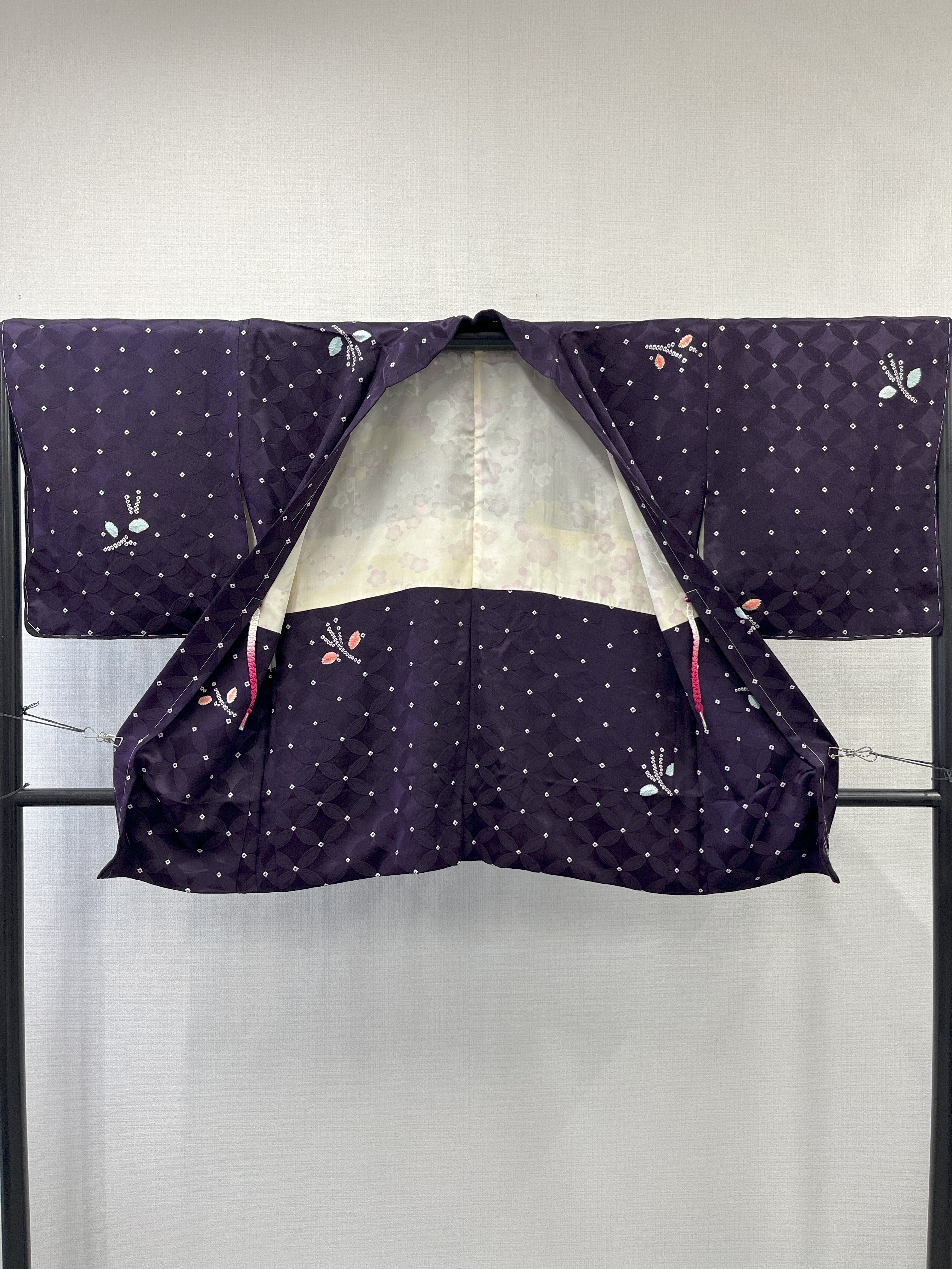 ◇KWH035 羽織 袷羽織 紐付き Haori  紫 古着 レトロ 和服