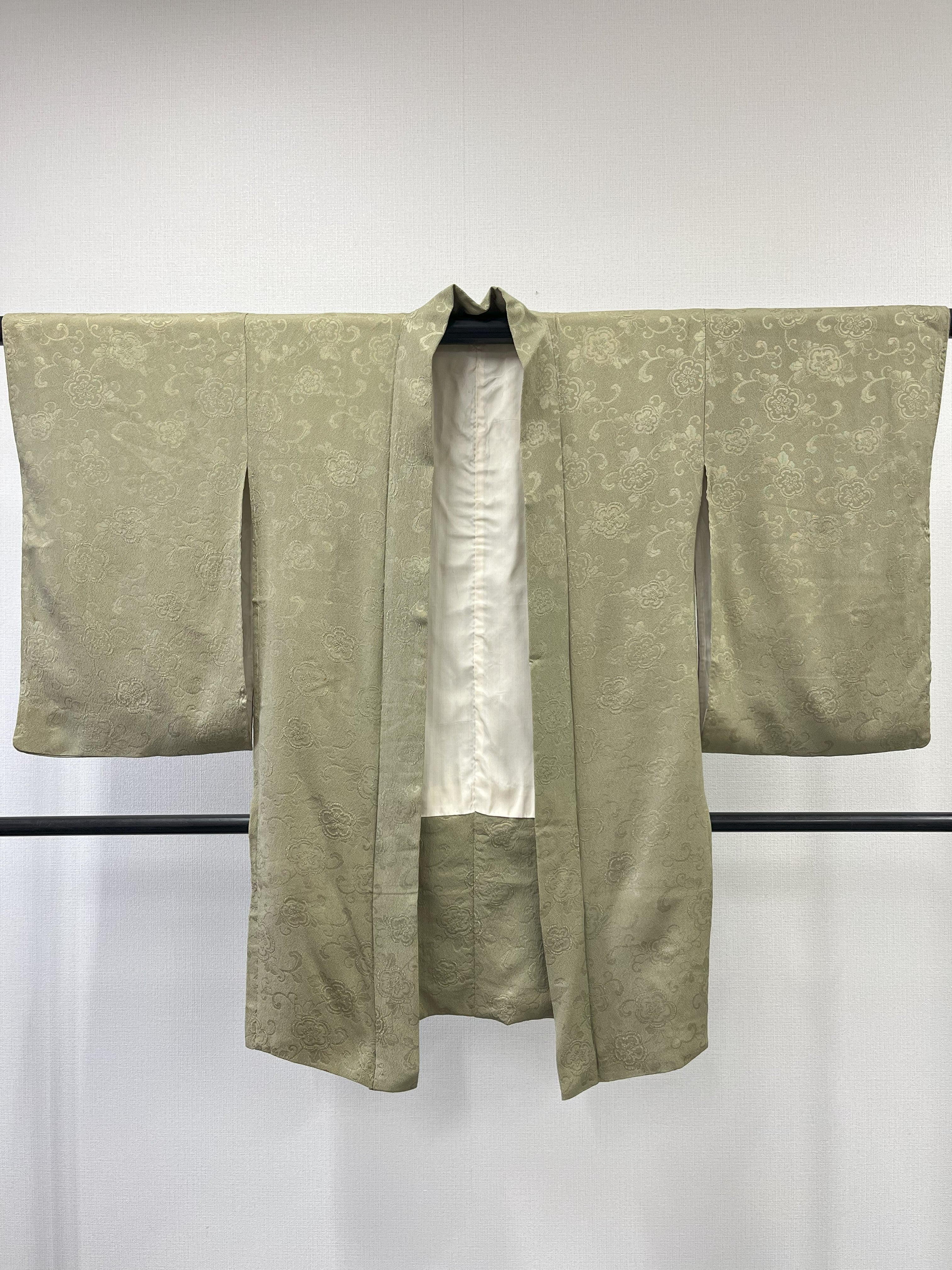 ◇KWH038 羽織 袷羽織 Haori 緑系 古着 レトロ 和服