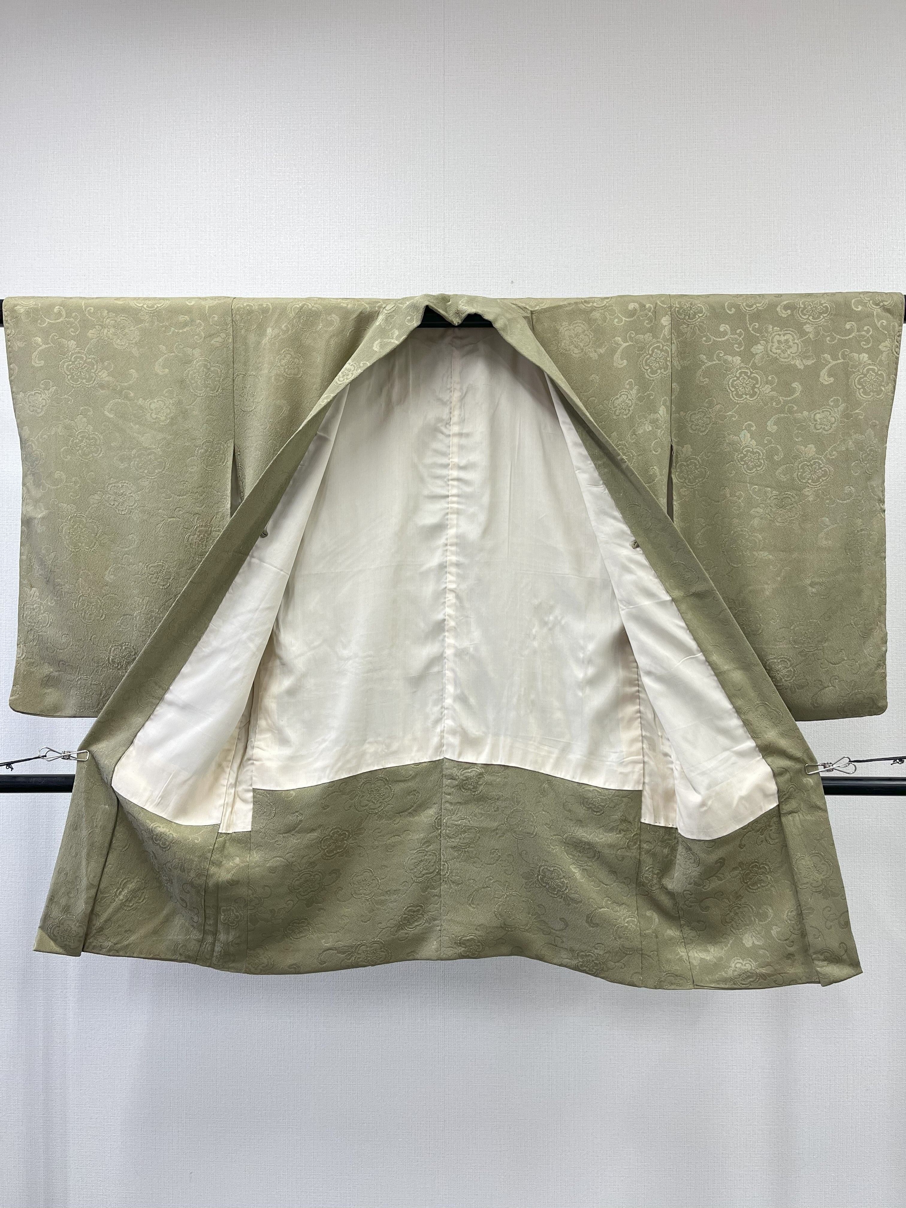 ◇KWH038 羽織 袷羽織 Haori 緑系 古着 レトロ 和服