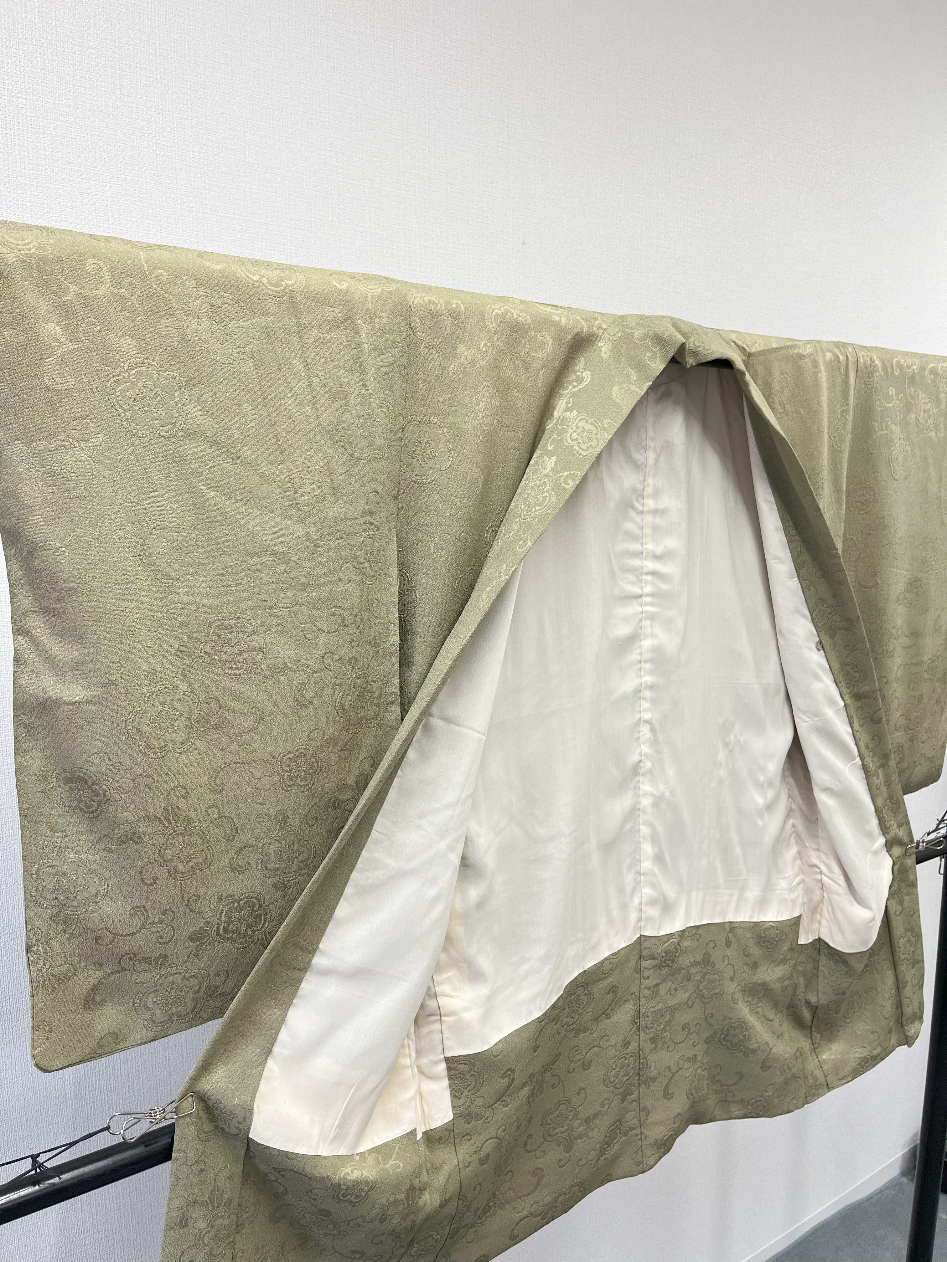 ◇KWH038 羽織 袷羽織 Haori 緑系 古着 レトロ 和服