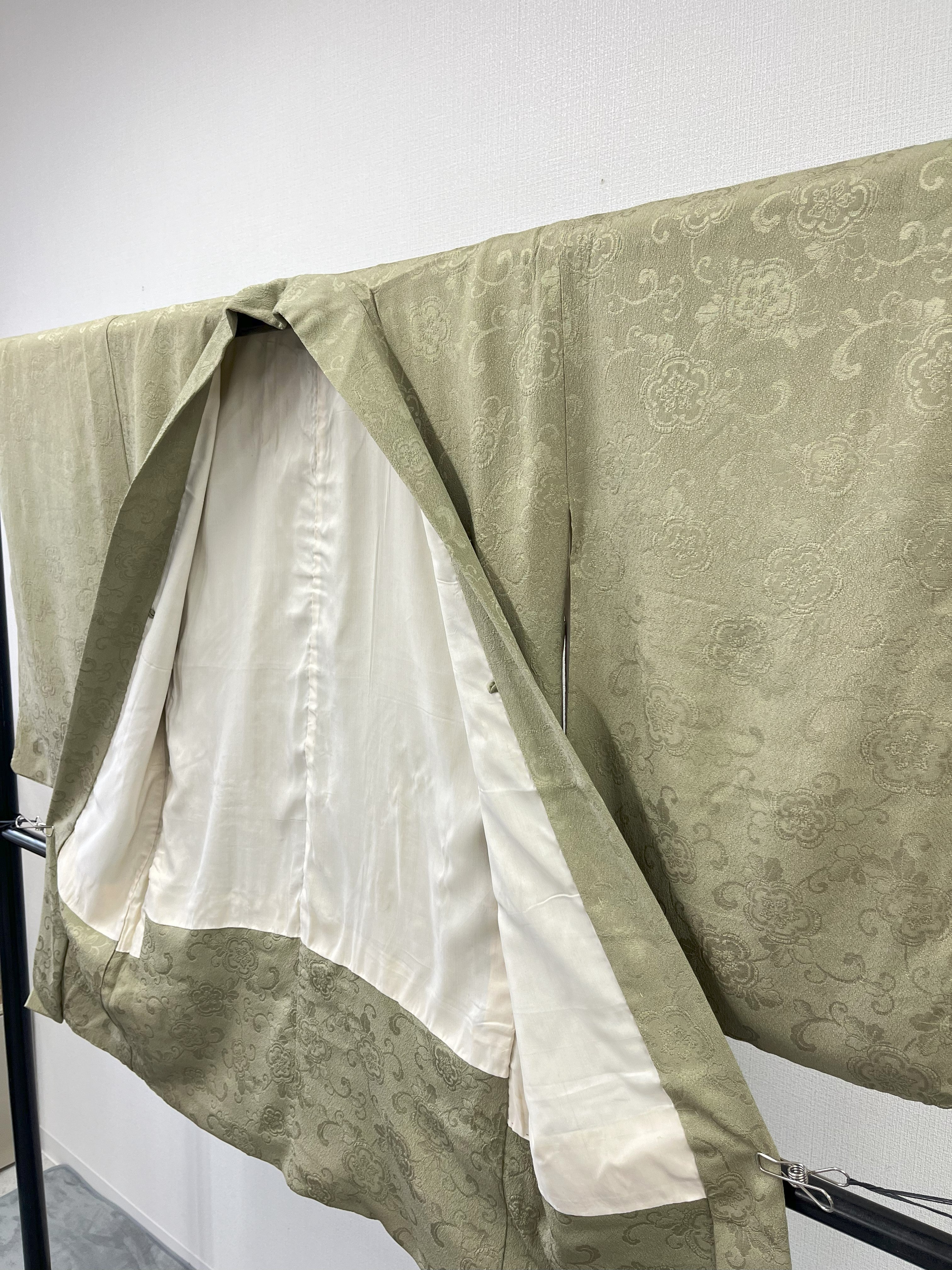 ◇KWH038 羽織 袷羽織 Haori 緑系 古着 レトロ 和服
