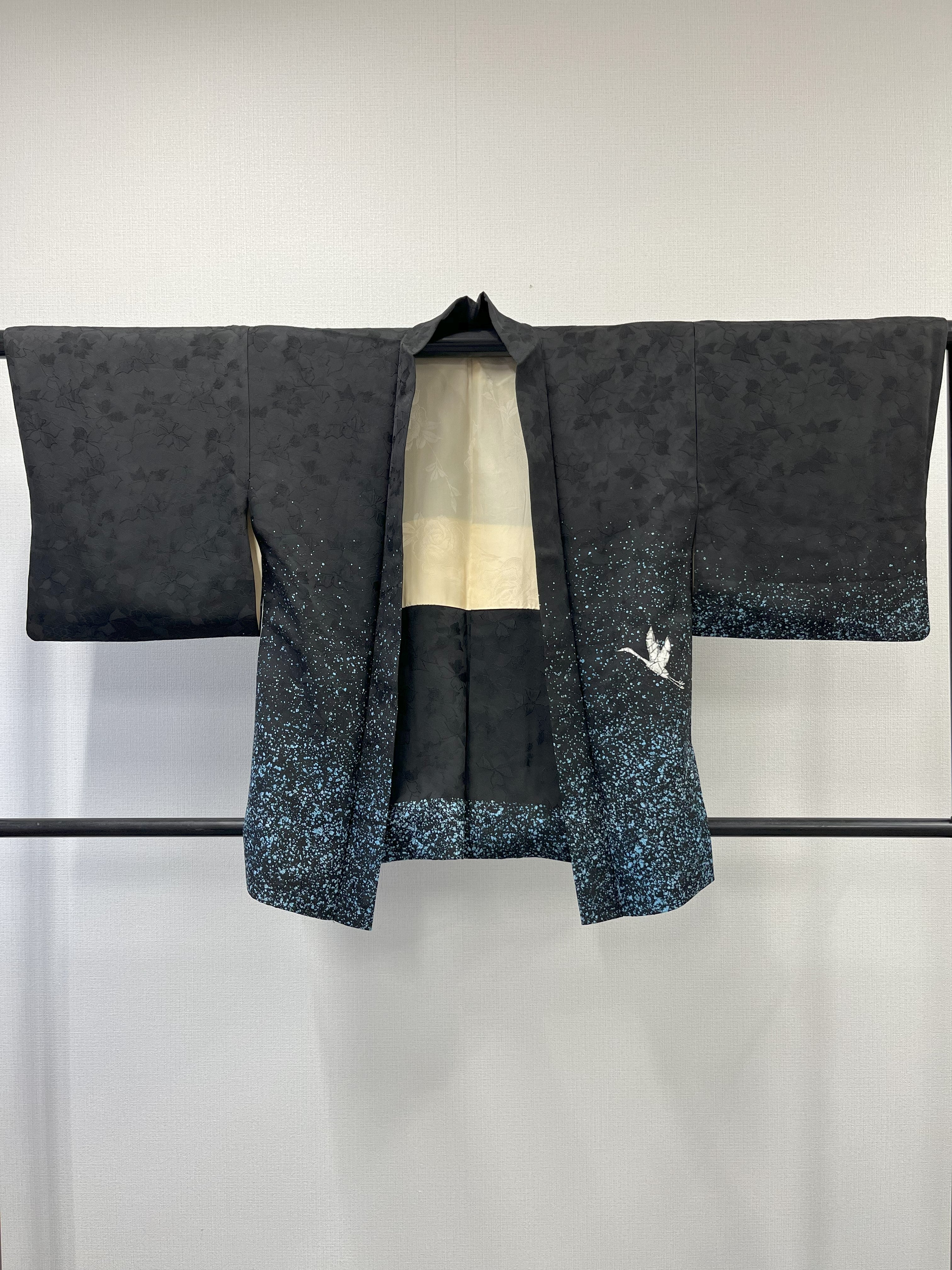 ◇KWH040 羽織 黒羽織 Haori 鶴 古着 レトロ 和服