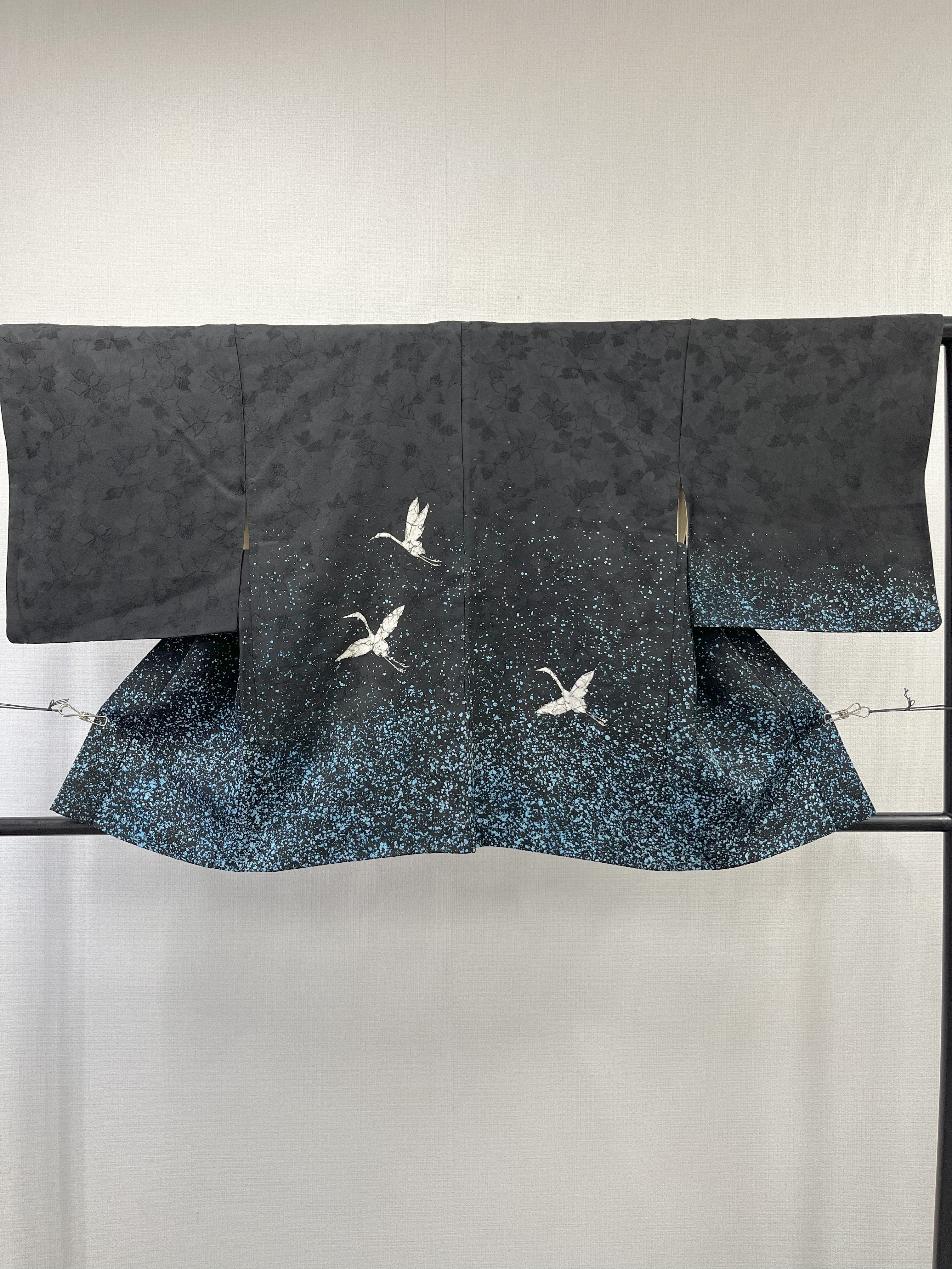 ◇KWH040 羽織 黒羽織 Haori 鶴 古着 レトロ 和服
