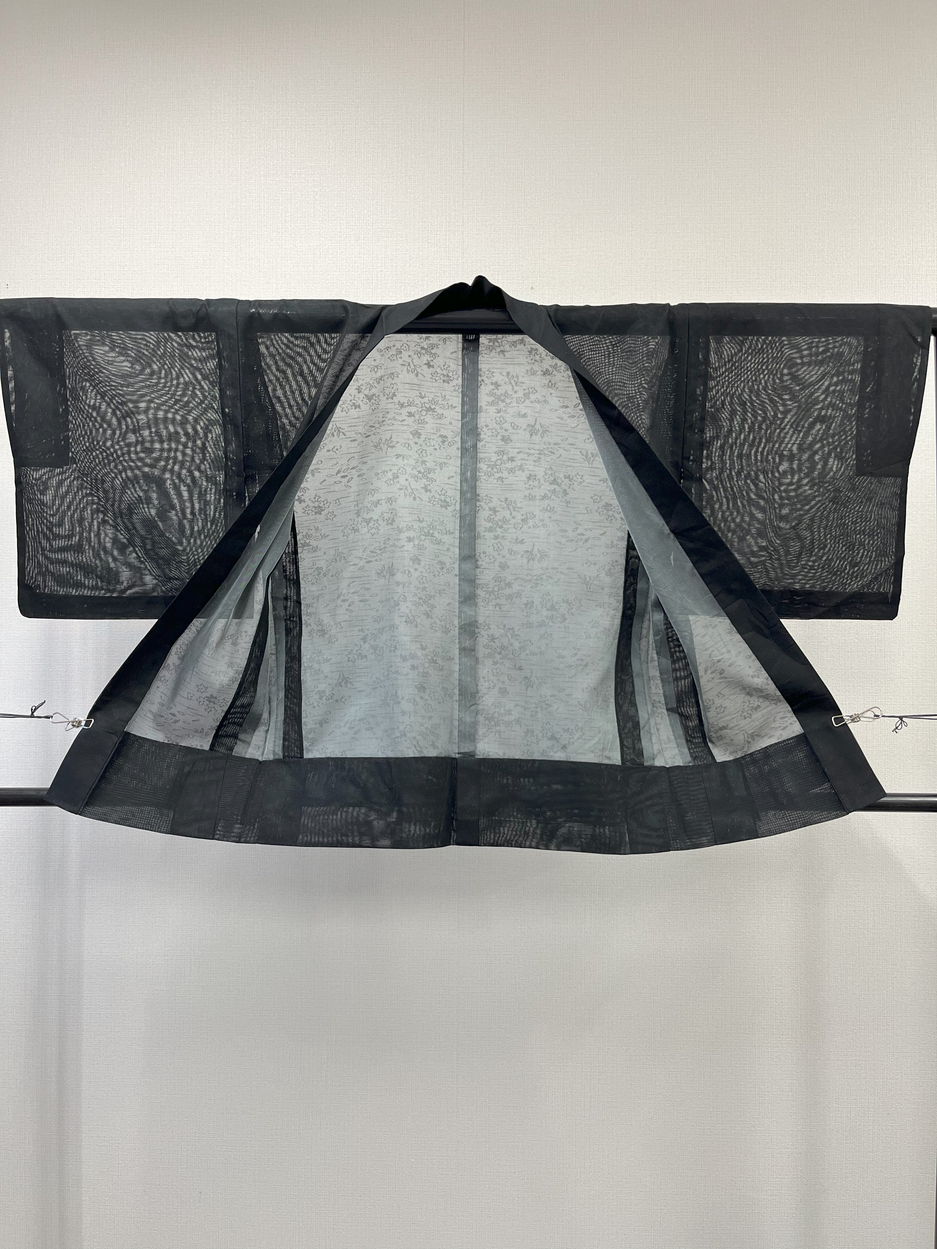 ◇KWH041 羽織 シースルー 薄手 Haori 黒 古着 レトロ 和服