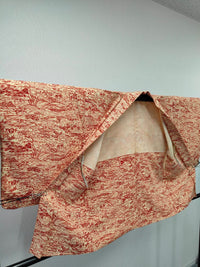 ◇KWH044 羽織 袷羽織 紐付き Haori 赤系 古着 レトロ 和服
