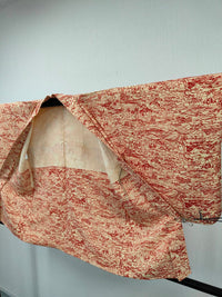 ◇KWH044 羽織 袷羽織 紐付き Haori 赤系 古着 レトロ 和服
