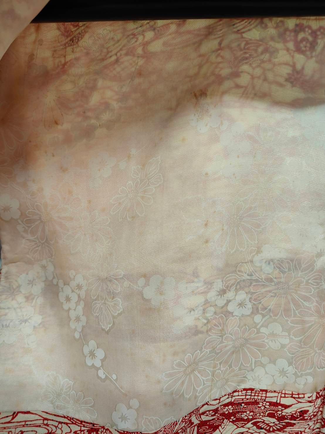 ◇KWH044 羽織 袷羽織 紐付き Haori 赤系 古着 レトロ 和服