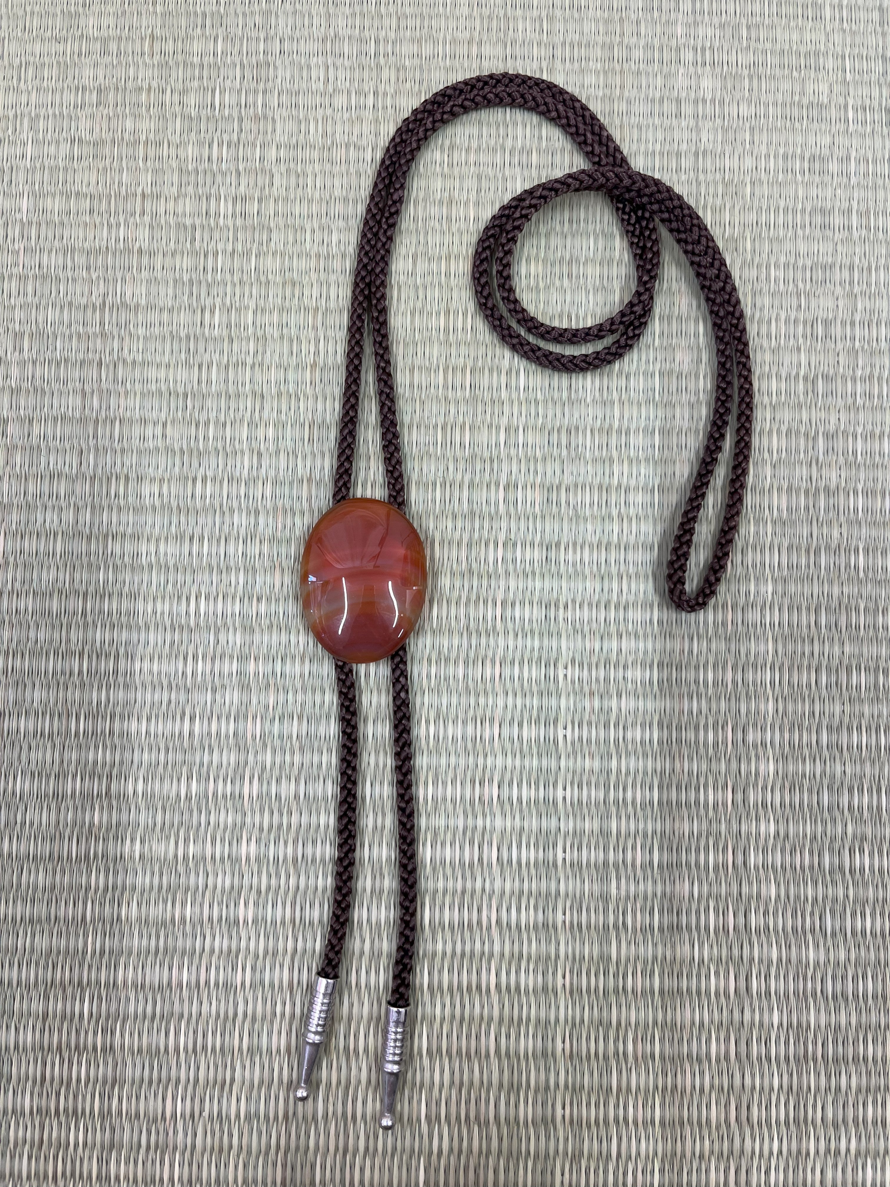 ◆KM028 ループタイ 天然石 オレンジ ネックレス ペンダント ヴィンテージ アクセサリー 首飾り 昭和レトロ 装飾品