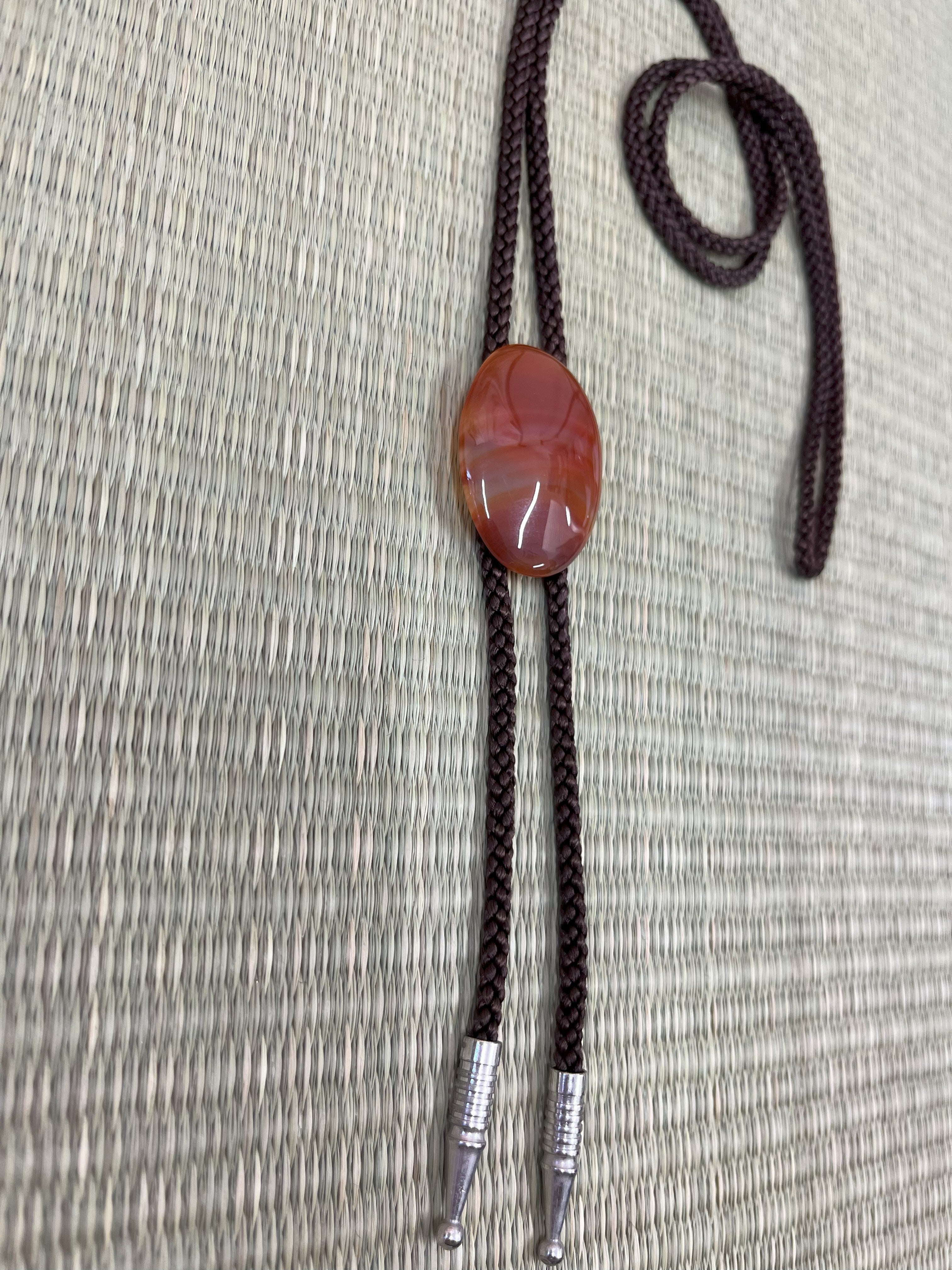 ◆KM028 ループタイ 天然石 オレンジ ネックレス ペンダント ヴィンテージ アクセサリー 首飾り 昭和レトロ 装飾品
