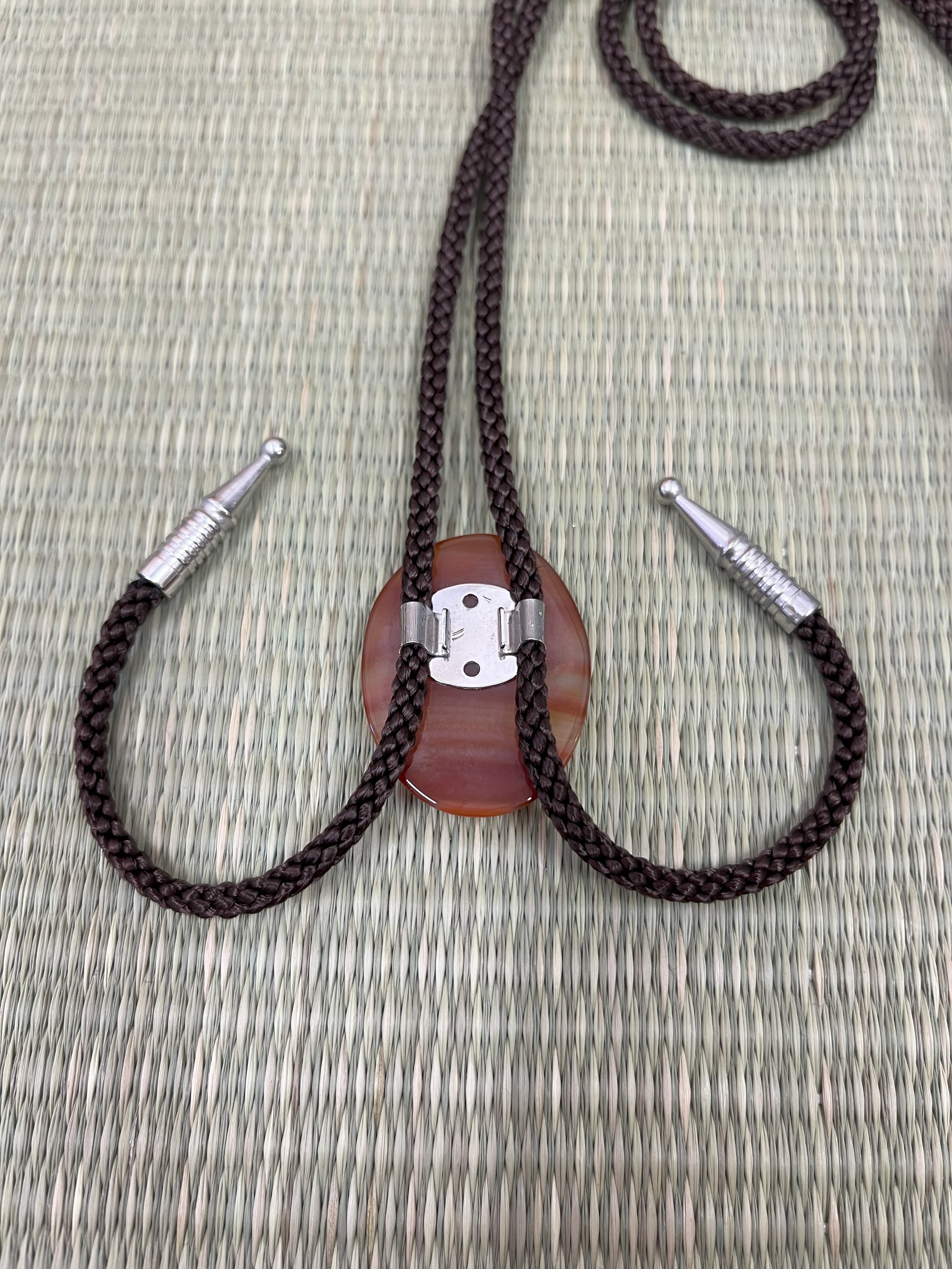 ◆KM028 ループタイ 天然石 オレンジ ネックレス ペンダント ヴィンテージ アクセサリー 首飾り 昭和レトロ 装飾品