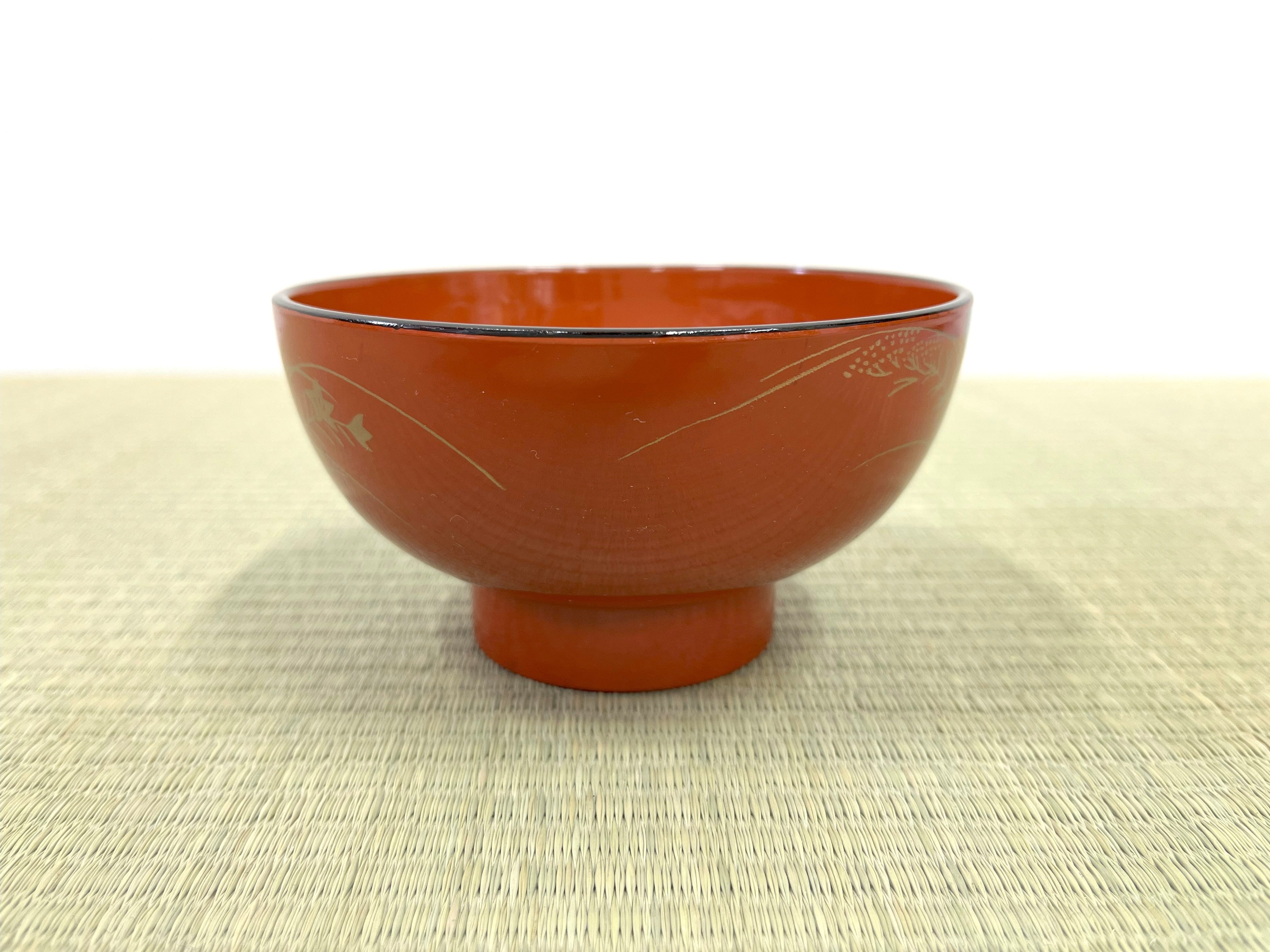 ◆KM039 お椀 漆 木製 朱色 食器 置物 伝統品