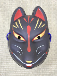 ♢KM049  狐 お面 黒 開運 魔除け 招福 縁起物 壁掛け 新品