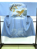 ♢KMJ009 襦袢 龍 虎 ポリエステル100％ 金箔 青色 アンティーク 中古