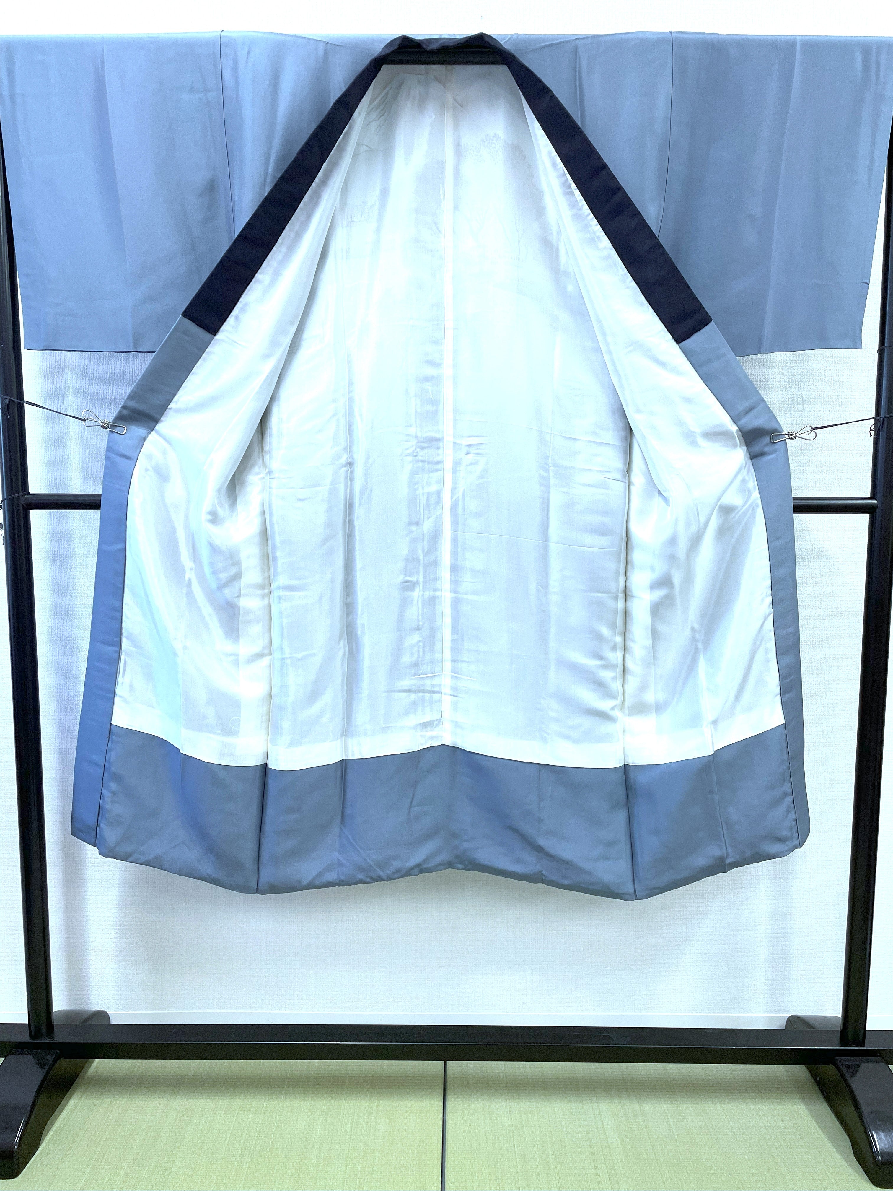♢KMJ010 襦袢 富士山 正絹 金箔 青色 アンティーク 中古