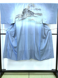 ♢KMJ010 襦袢 富士山 正絹 金箔 青色 アンティーク 中古