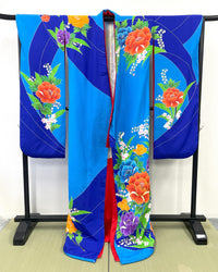 ◆KWF030 引き振袖 青 花嫁衣装 結婚式 豪華  刺繍 婚礼 ウエディング 古着