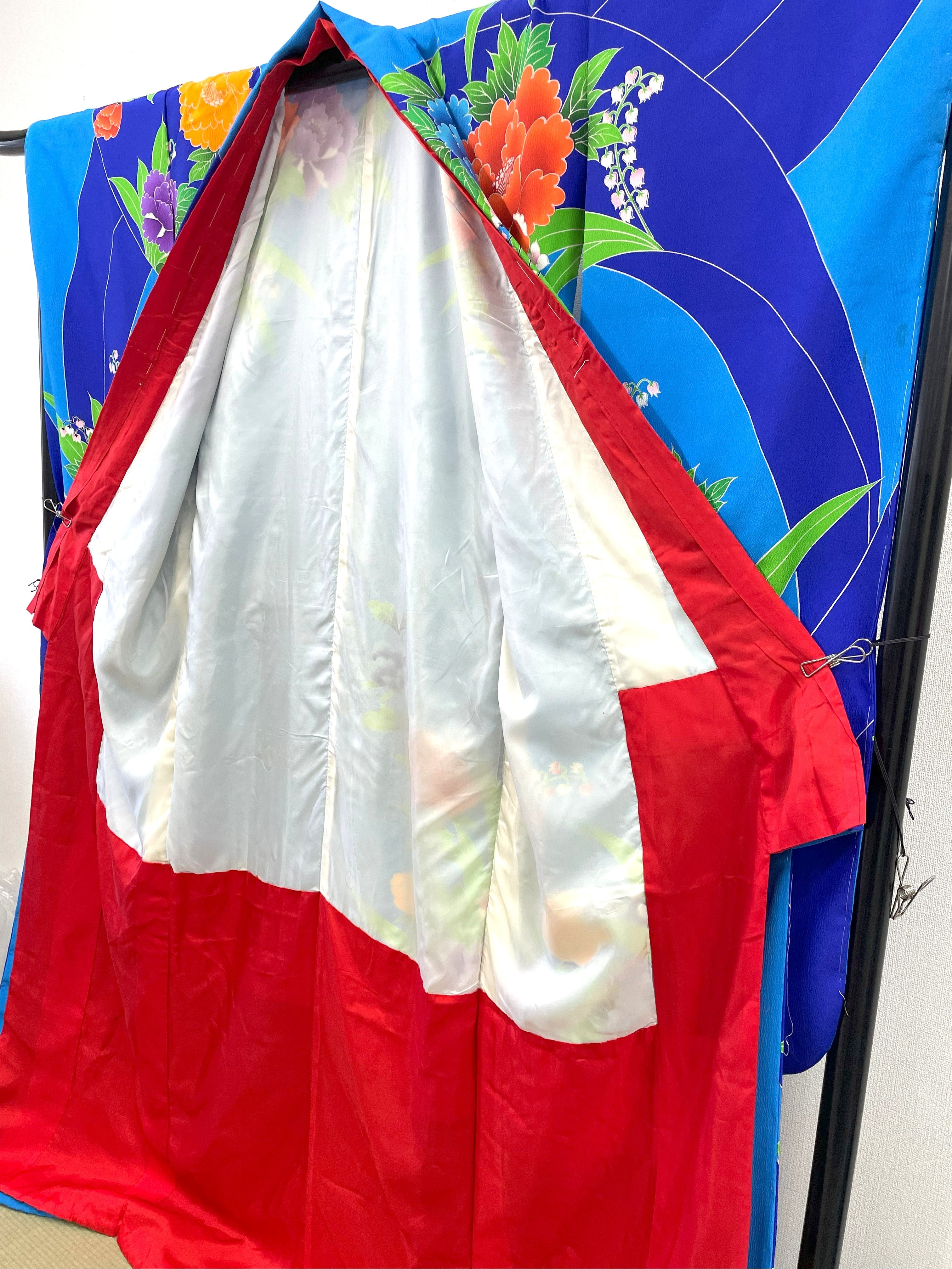 ◆KWF030 引き振袖 青 花嫁衣装 結婚式 豪華  刺繍 婚礼 ウエディング 古着