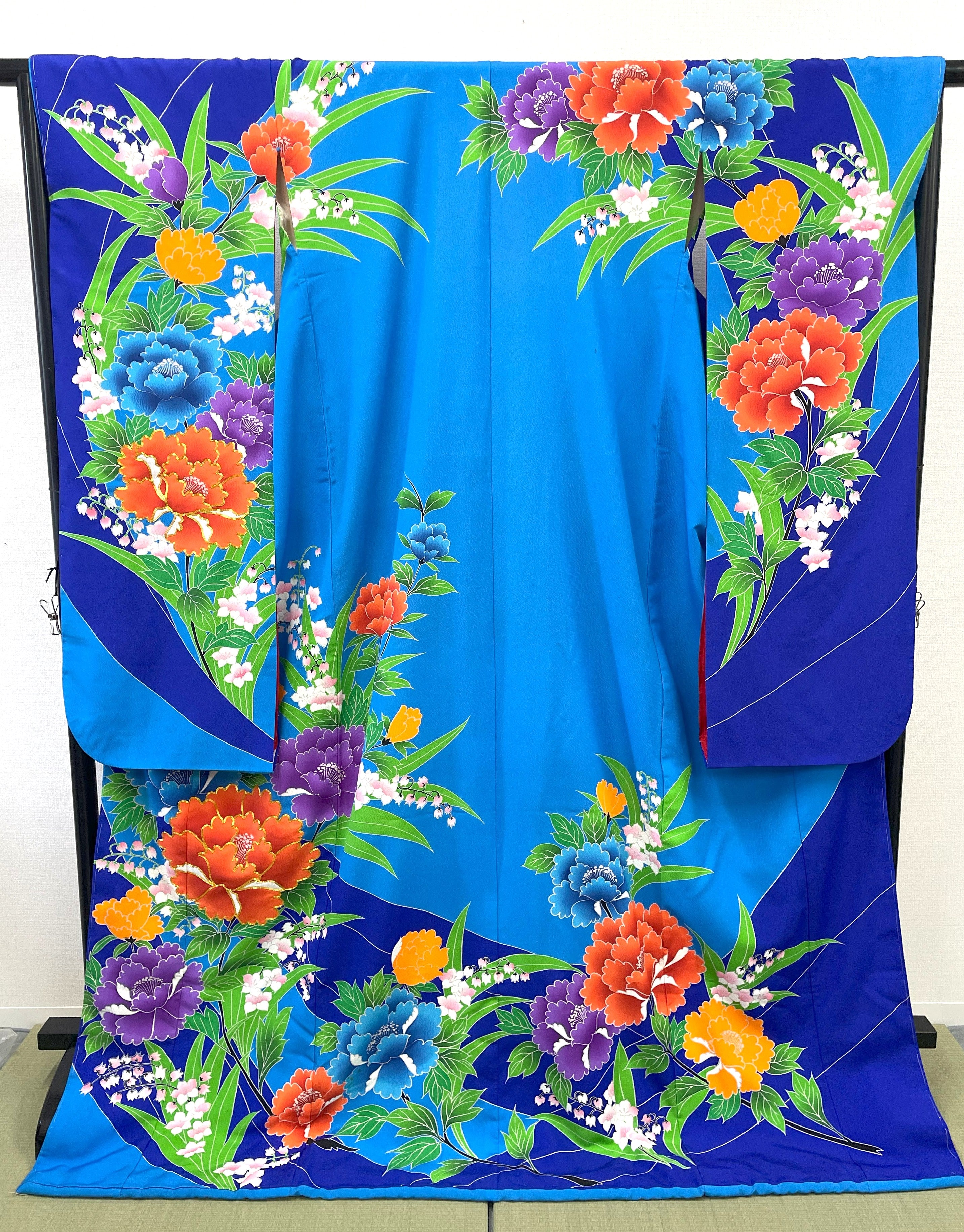 ◆KWF030 引き振袖 青 花嫁衣装 結婚式 豪華  刺繍 婚礼 ウエディング 古着