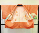 ◇KWH021 羽織 袷羽織 紐付き Haori オレンジ 古着 レトロ 和服