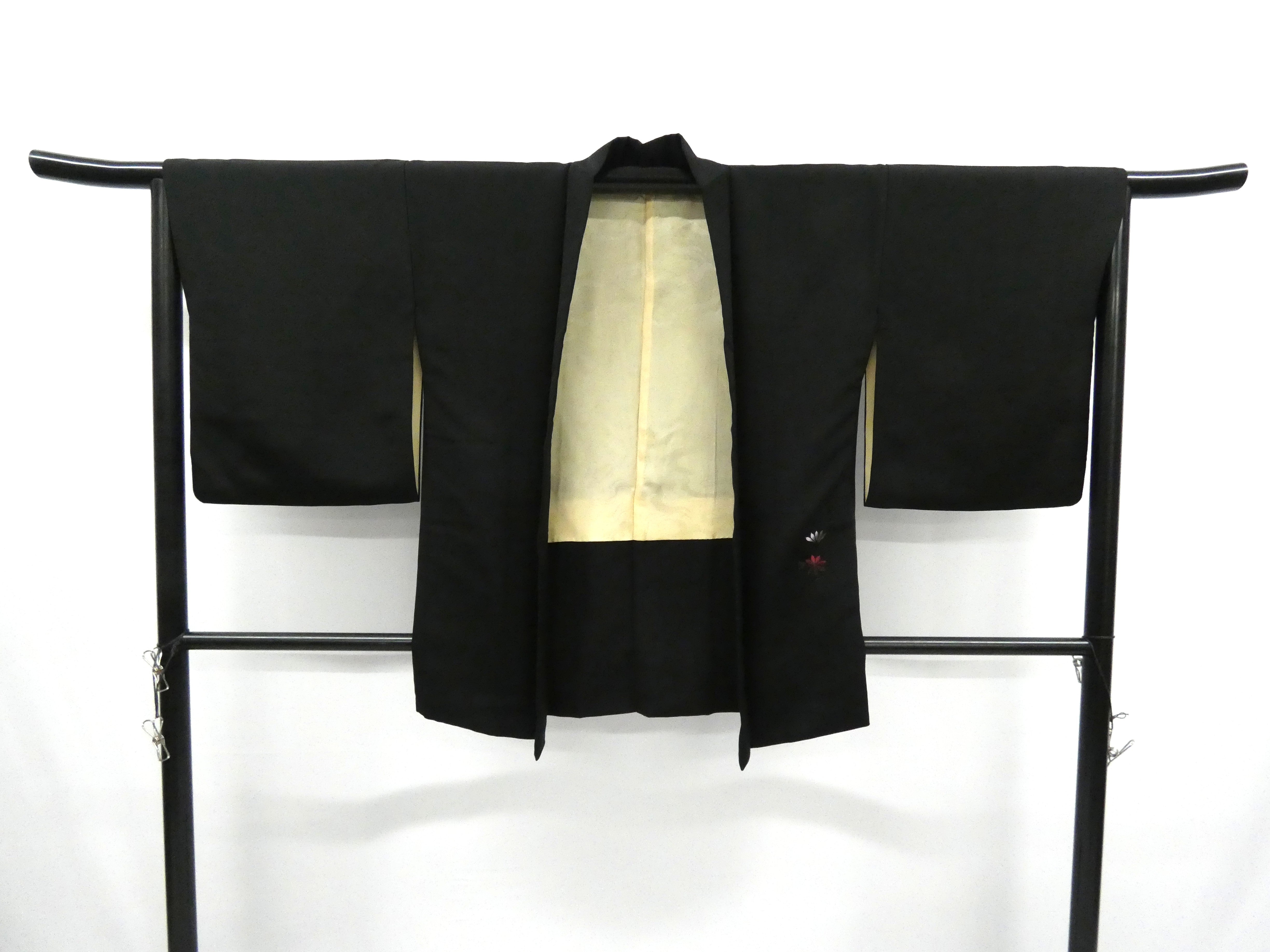 ◇KWH086 黒羽織 正絹 袷羽織 刺繍 黒系 アンティーク