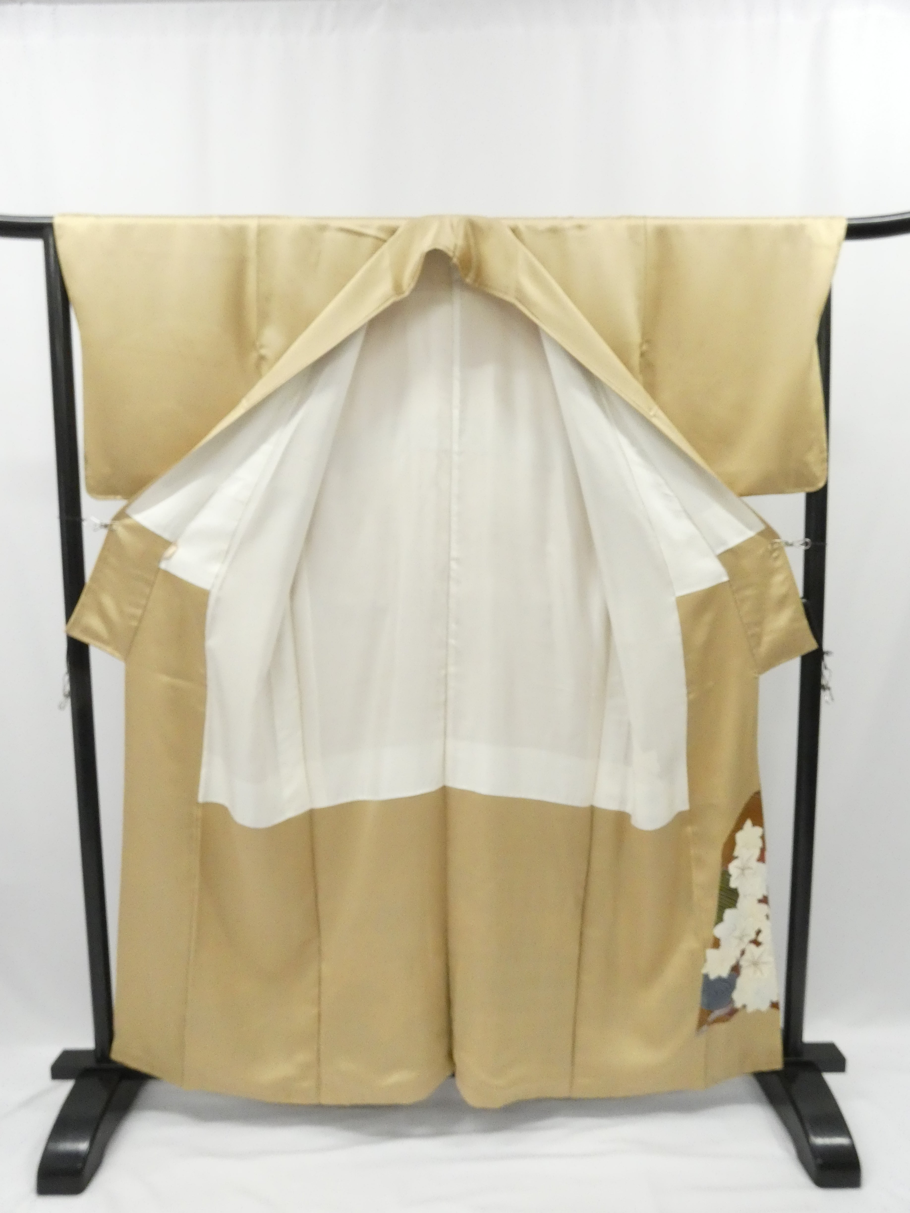 ◇KWK069 着物 袷着物 訪問着 ベージュ色 アンティーク 正絹 中古