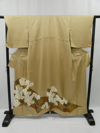 ◇KWK069 着物 袷着物 訪問着 ベージュ色 アンティーク 正絹 中古