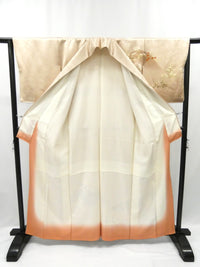 ◇KWK075 着物 袷着物 訪問着 ベージュ色 アンティーク 正絹 中古