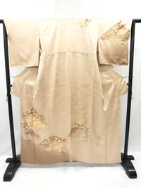 ◇KWK075 着物 袷着物 訪問着 ベージュ色 アンティーク 正絹 中古