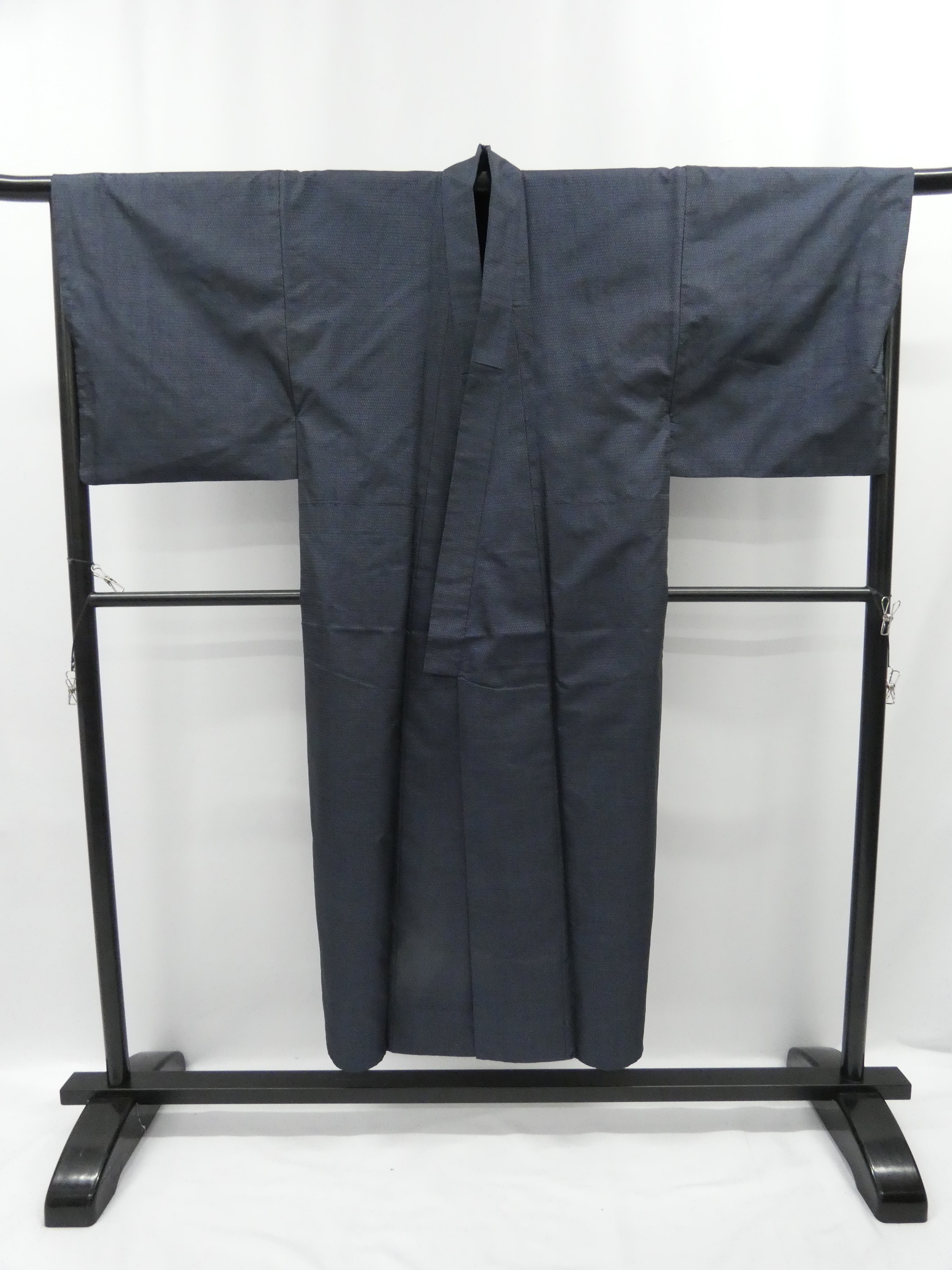 ◇KMS001 着物＋帯セット 紺色 古着 レトロ 和服