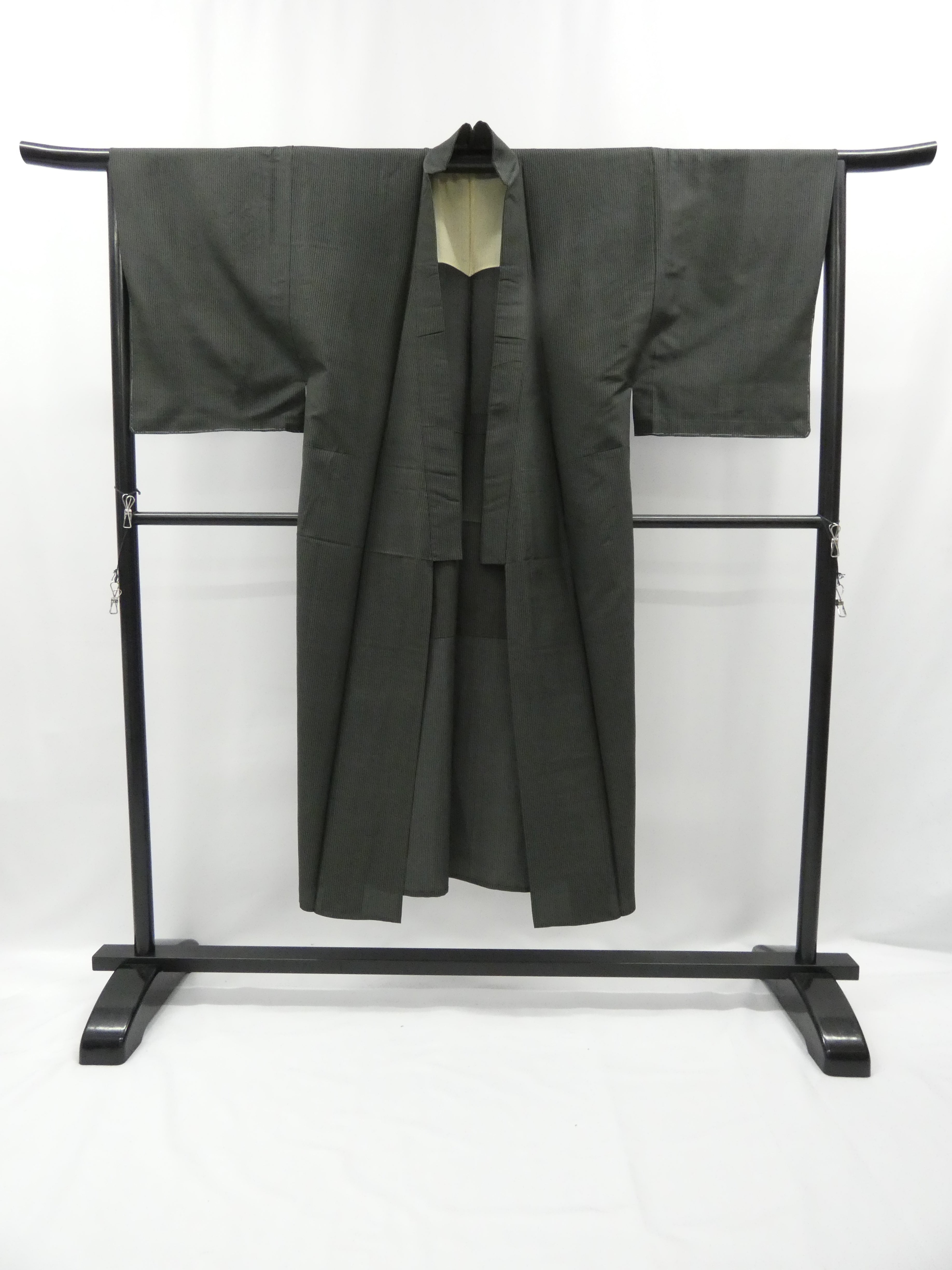 ◇KMS002 着物＋帯セット 深緑色 古着 レトロ 和服