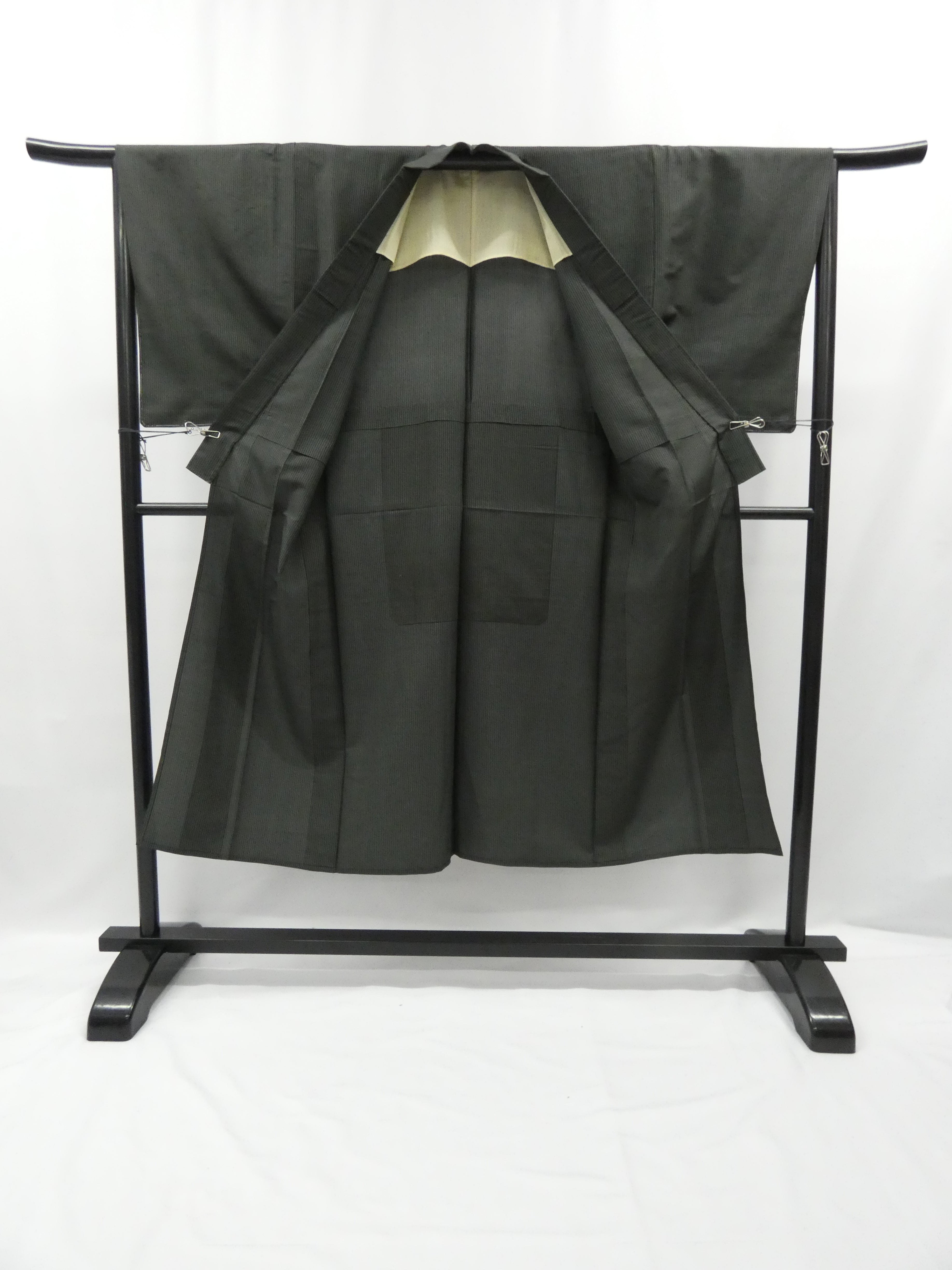 ◇KMS002 着物＋帯セット 深緑色 古着 レトロ 和服