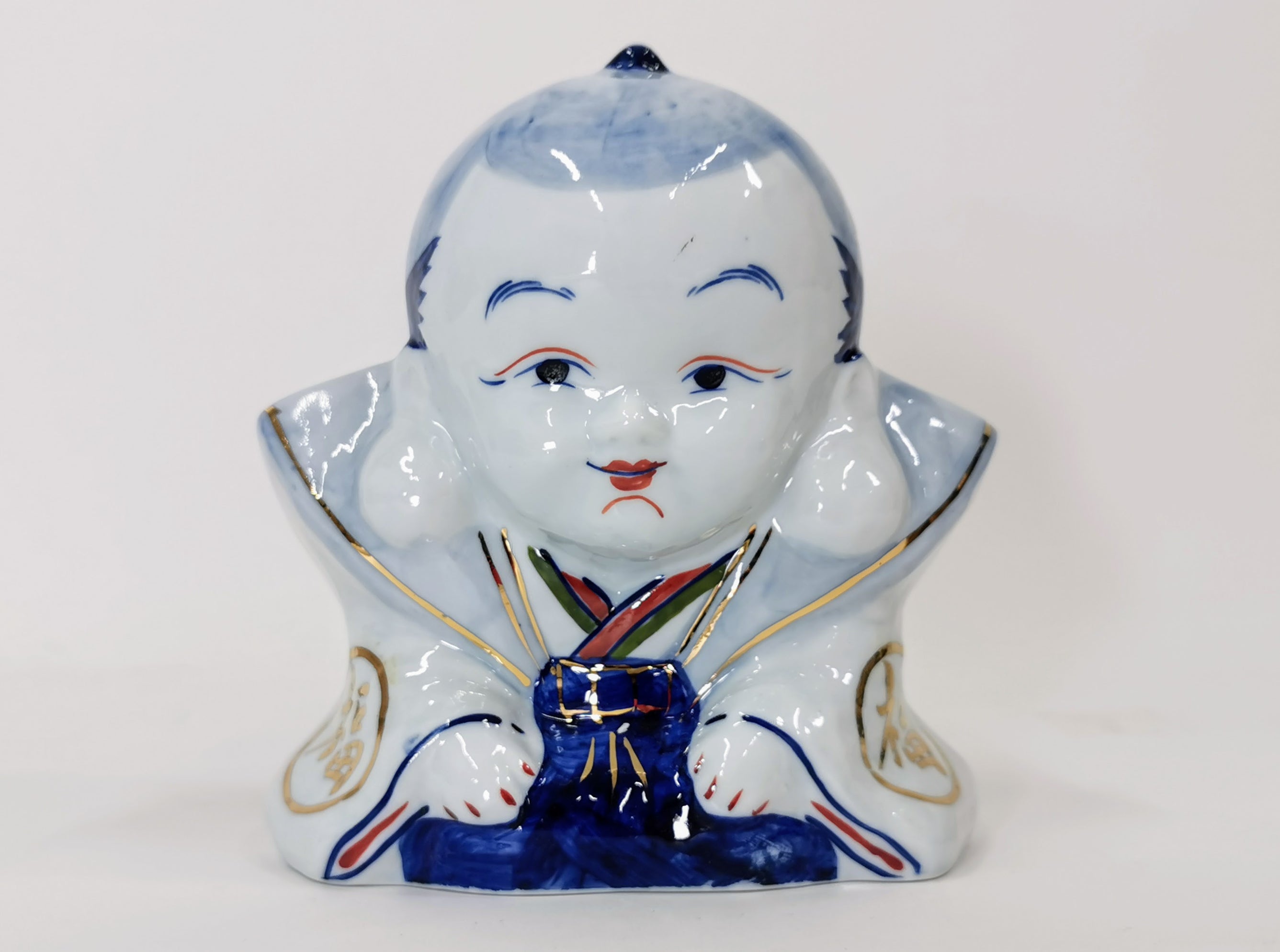 福助 箱付き 招福 レトロ 置物 日本 人形 艶人形 縁起物 骨董品 アンティーク　中古品◆tk288