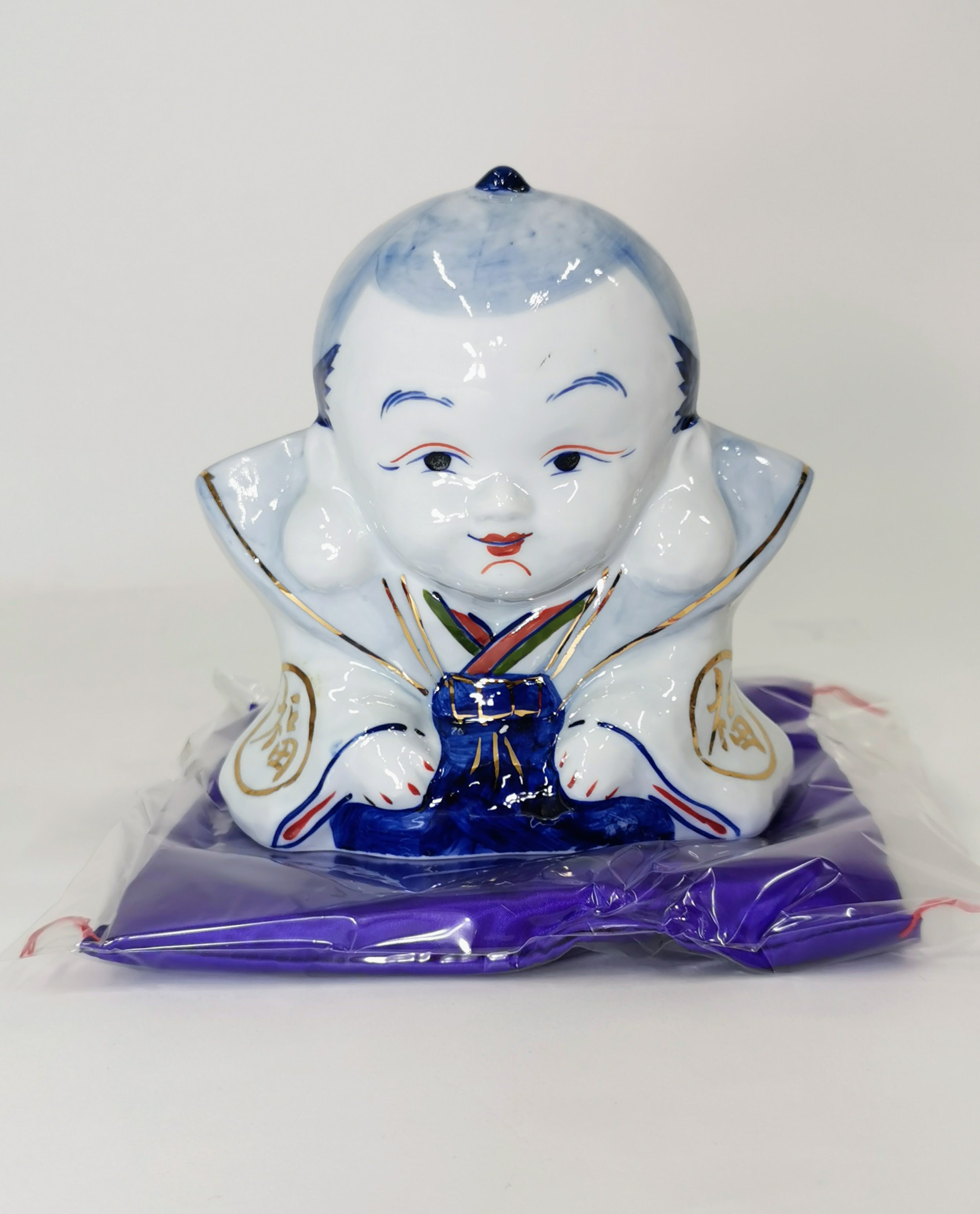 福助 箱付き 招福 レトロ 置物 日本 人形 艶人形 縁起物 骨董品 アンティーク　中古品◆tk288